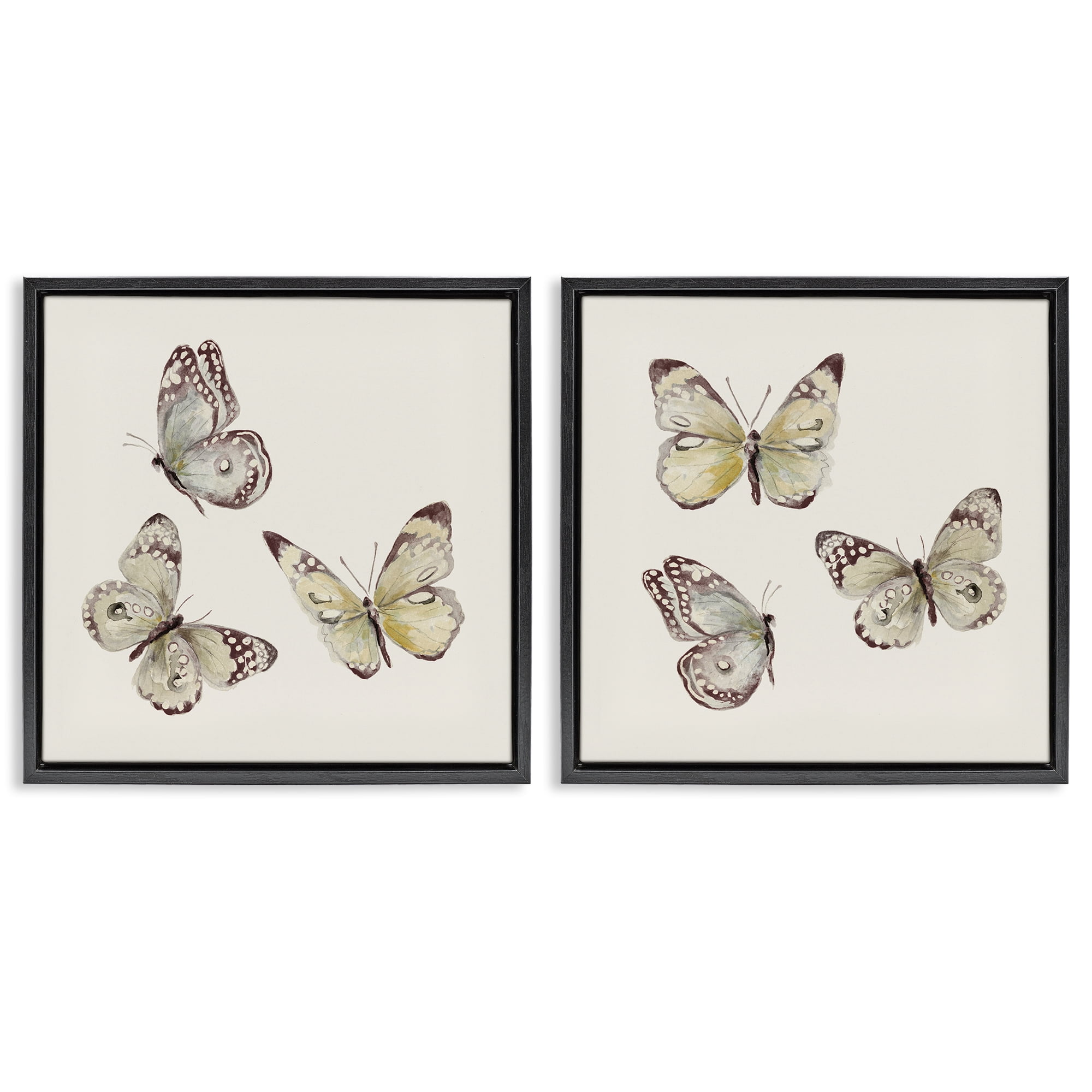 Stupell Industries Flight of Butterflies on Beige 2 Piece Black Framed Floater Canvas Set, design by Patricia Pinto