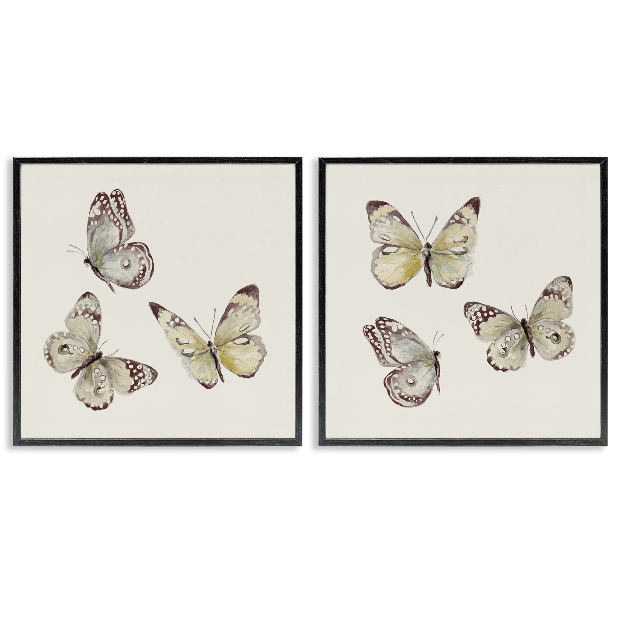 Stupell Industries Flight of Butterflies on Beige 2 Piece Black Framed Giclee Art Set, design by Patricia Pinto