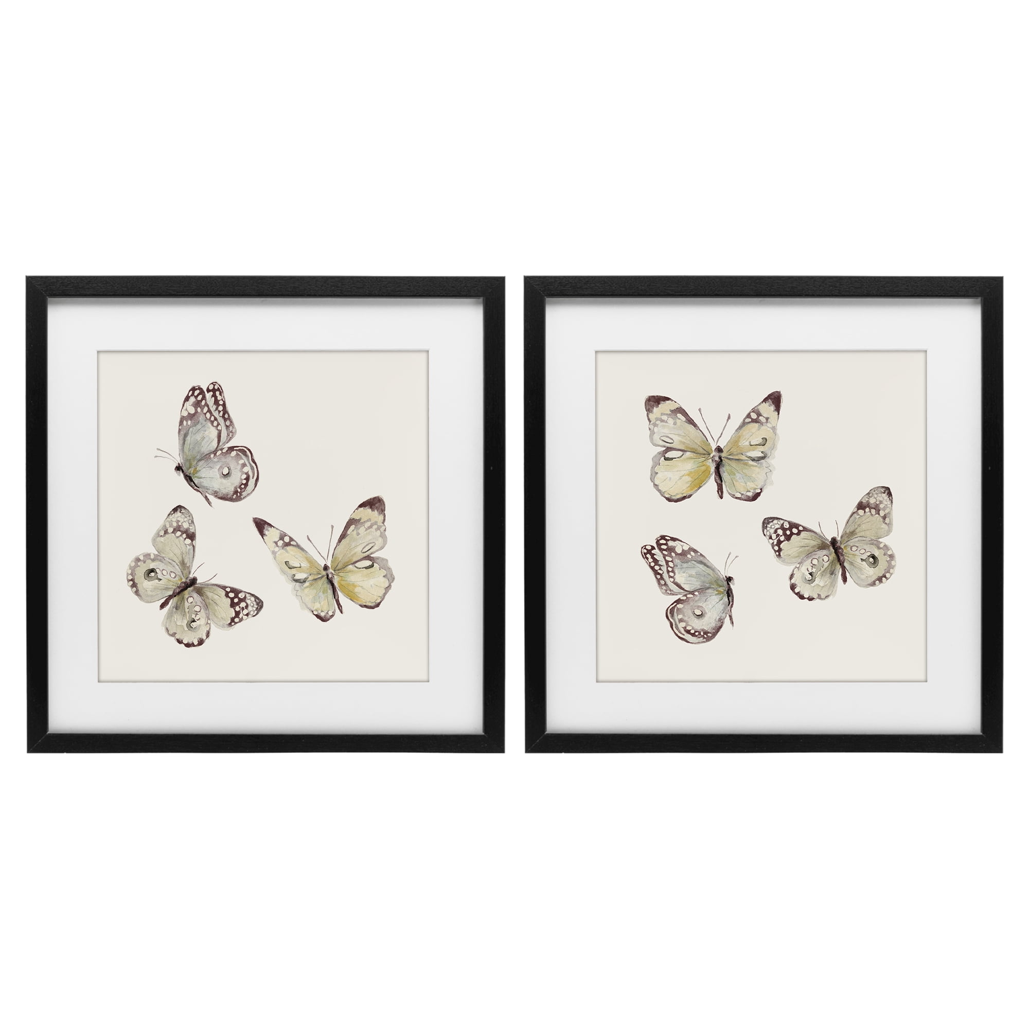 Stupell Industries Flight of Butterflies on Beige 2 Piece Black Framed Print Under Glass Set, design by Patricia Pinto