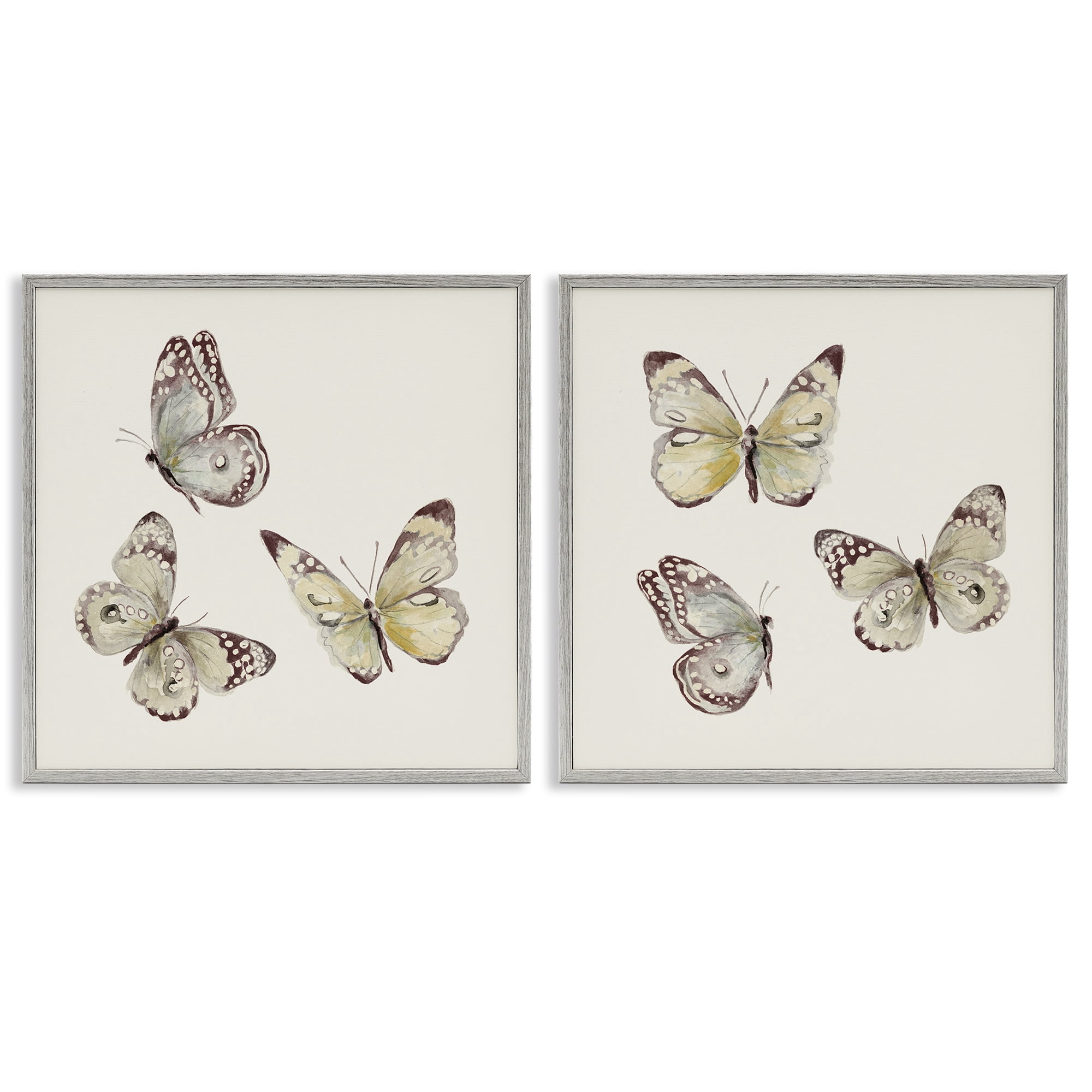Stupell Industries Flight of Butterflies on Beige 2 Piece Gray Framed Giclee Art Set, design by Patricia Pinto