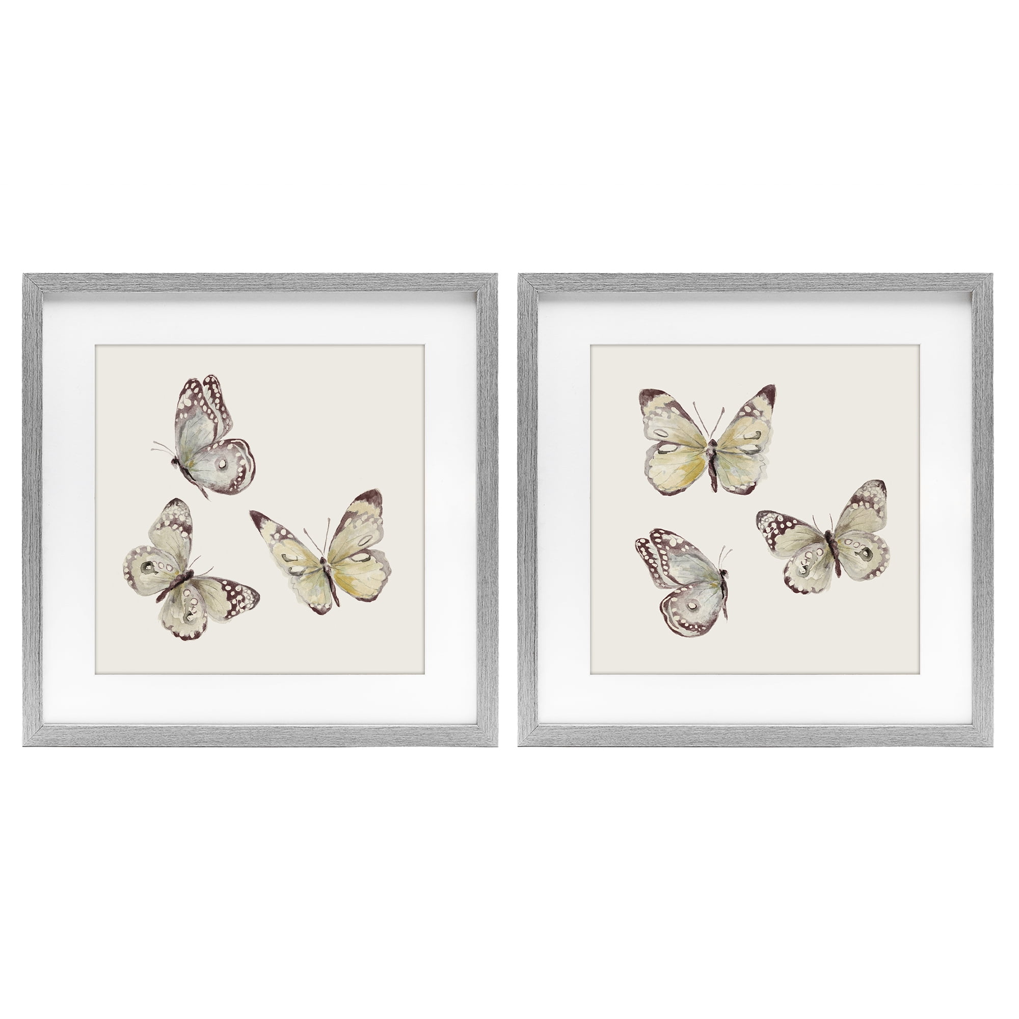 Stupell Industries Flight of Butterflies on Beige 2 Piece Gray Framed Print Under Glass Set, design by Patricia Pinto