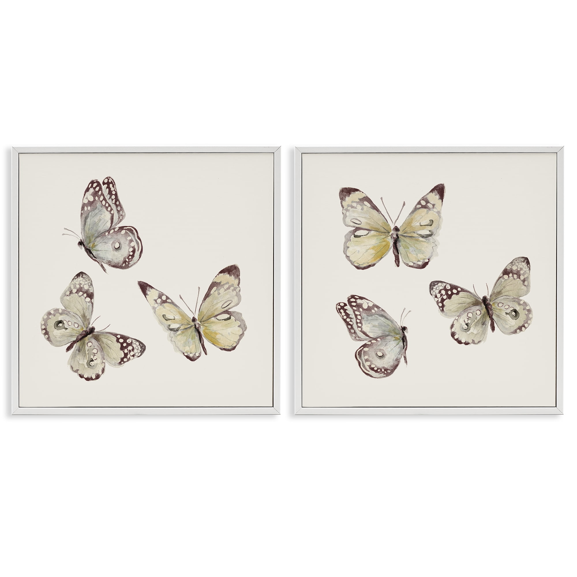 Stupell Industries Flight of Butterflies on Beige 2 Piece White Framed Giclee Art Set, design by Patricia Pinto