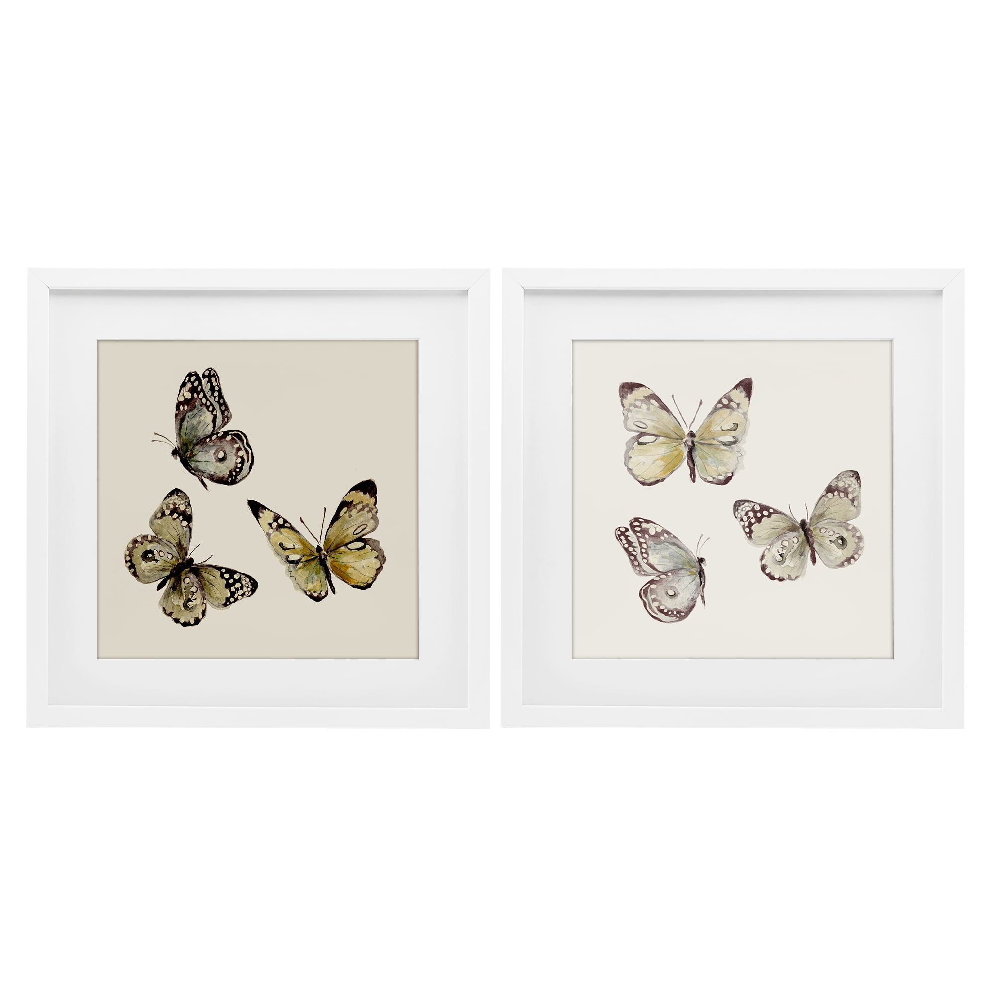 Stupell Industries Flight of Butterflies on Beige 2 Piece White Framed Print Under Glass Set, design by Patricia Pinto