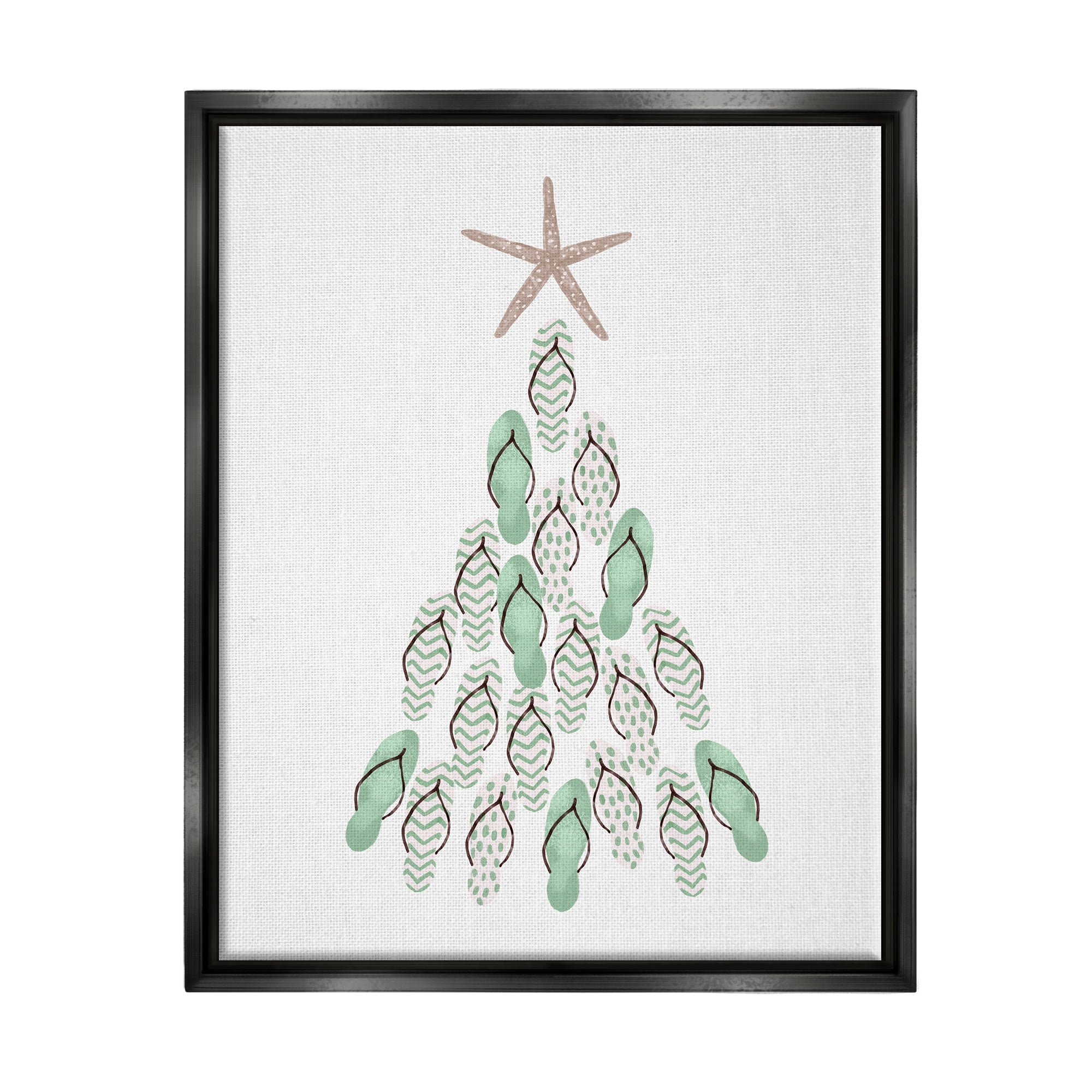 Stupell Industries Flip Flop Beachy Christmas Tree Holiday Painting Black Floater Framed Art Print Wall Art