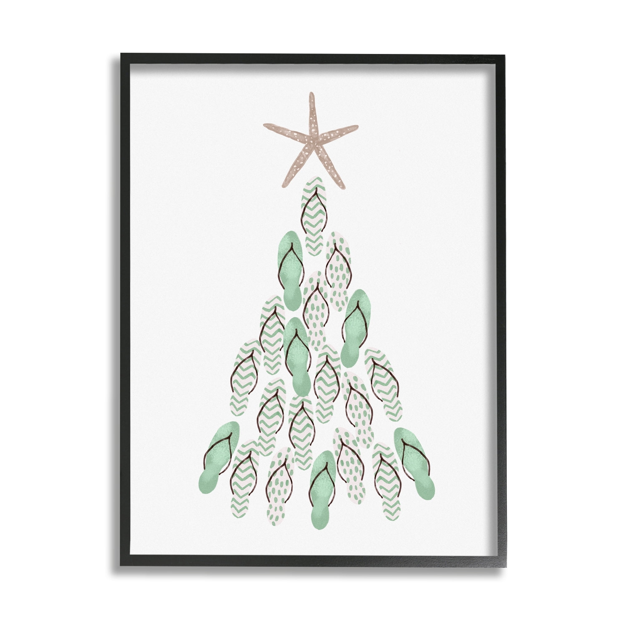 Stupell Industries Flip Flop Beachy Christmas Tree Holiday Painting Black Framed Art Print Wall Art