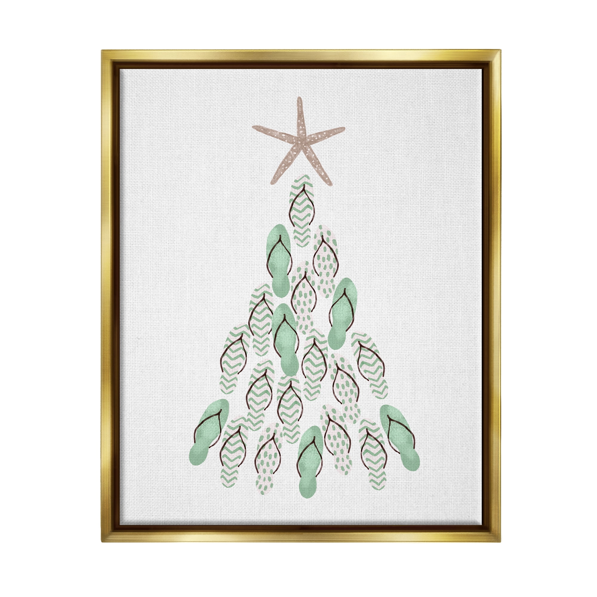 Stupell Industries Flip Flop Beachy Christmas Tree Holiday Painting Gold Floater Framed Art Print Wall Art