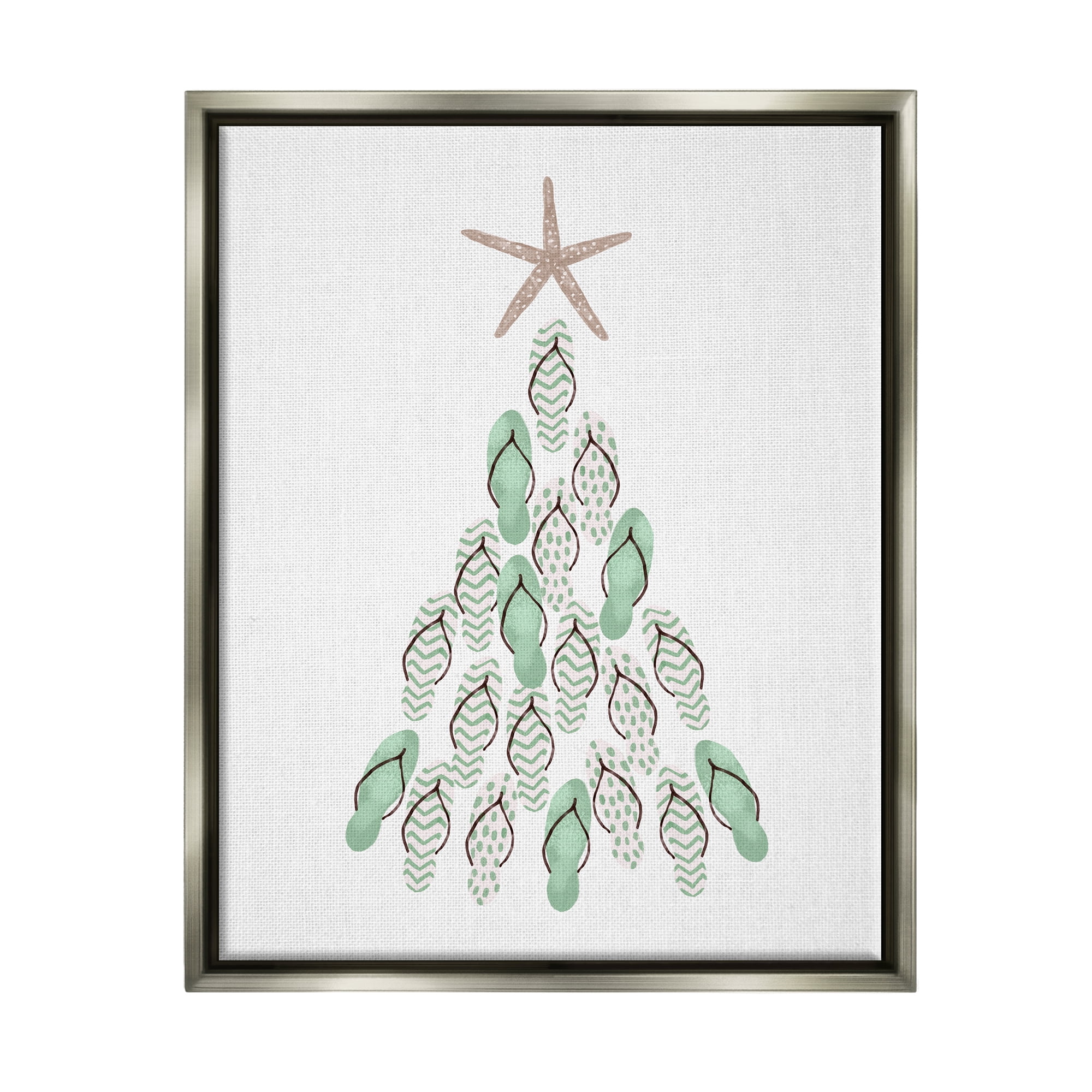 Stupell Industries Flip Flop Beachy Christmas Tree Holiday Painting Gray Floater Framed Art Print Wall Art