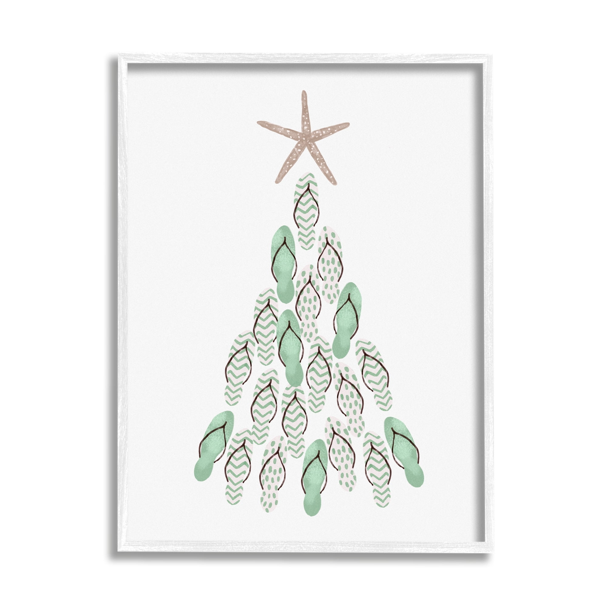 Stupell Industries Flip Flop Beachy Christmas Tree Holiday Painting White Framed Art Print Wall Art