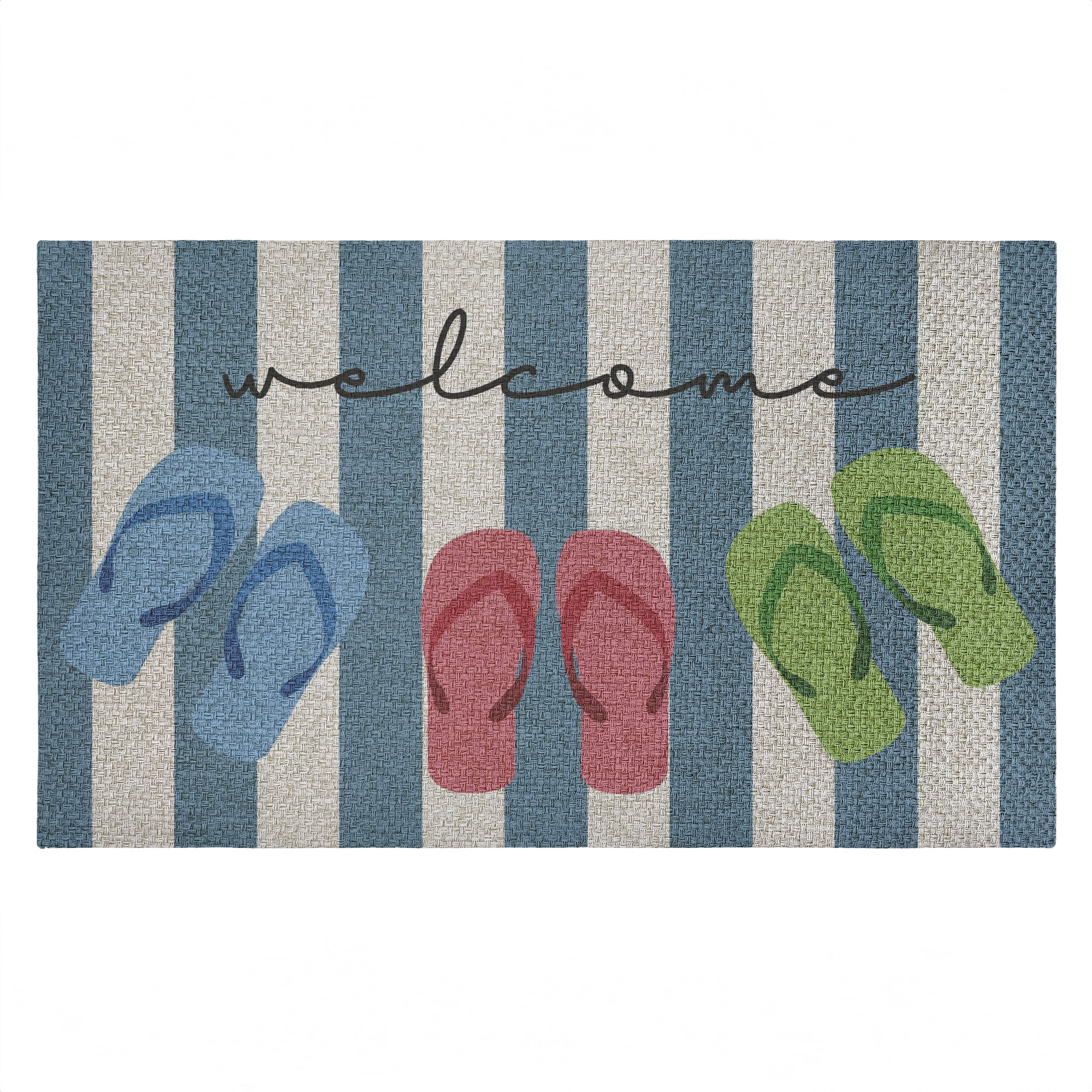 Stupell Industries Flip Flops Summer Welcome Printed Outdoor Imitation Sisal Floor Mat, design by Lil' Rue