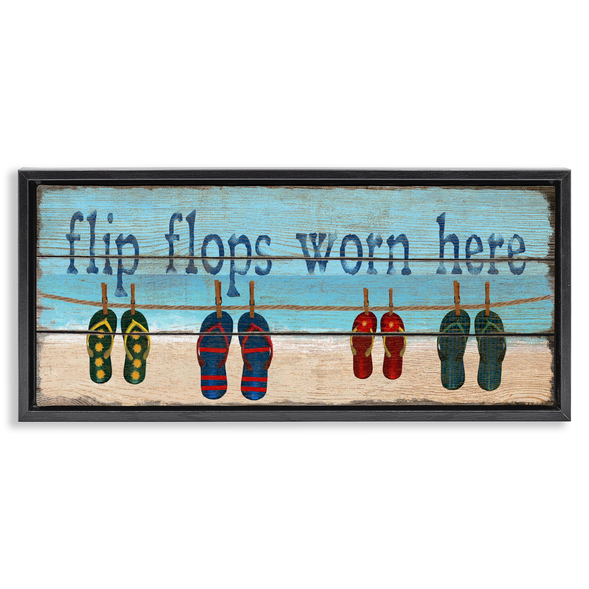 Stupell Industries Flip Flops Worn Here Black Framed Floater Canvas Wall Art, design by Gail Fraser