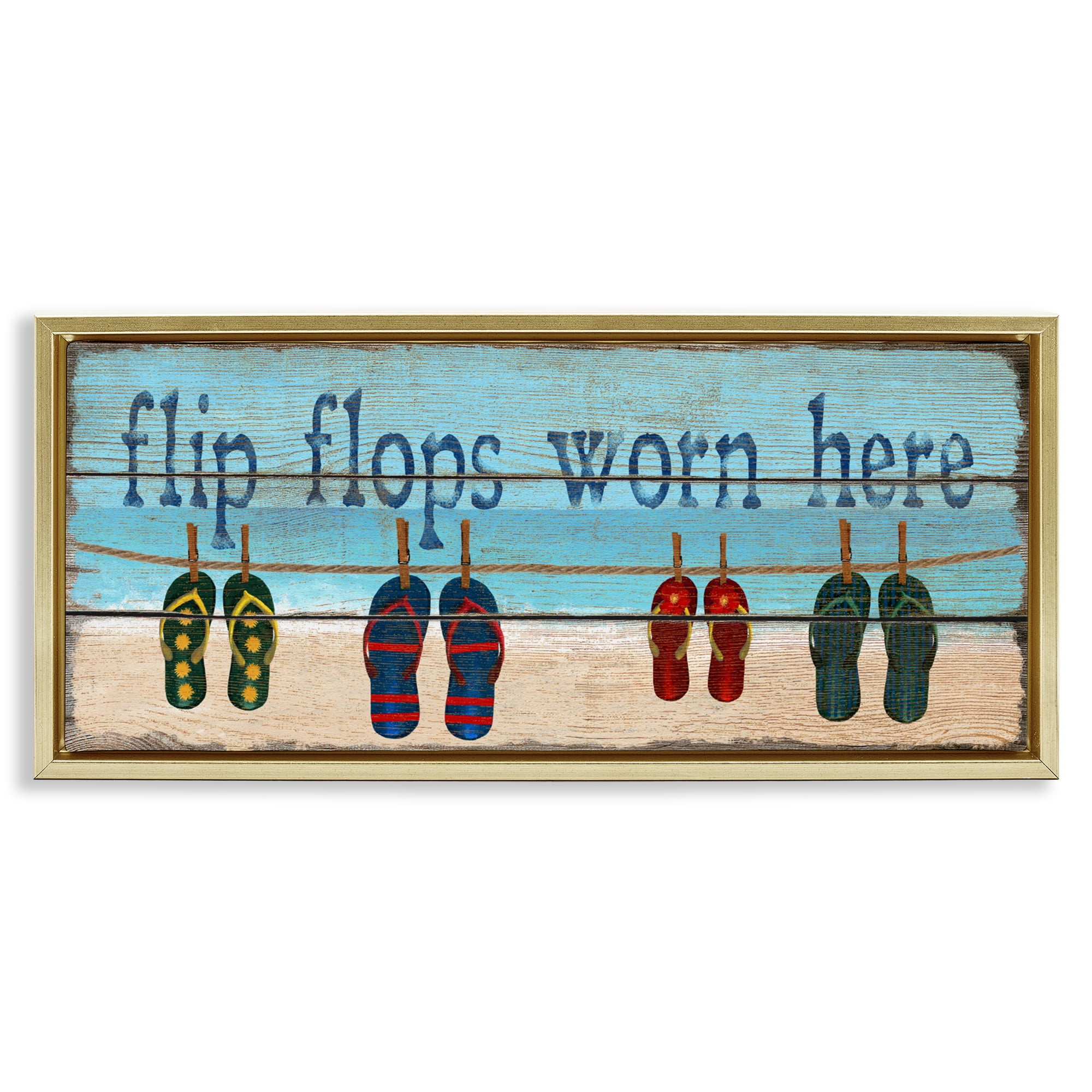 Stupell Industries Flip Flops Worn Here Gold Framed Floater Canvas Wall Art, design by Gail Fraser