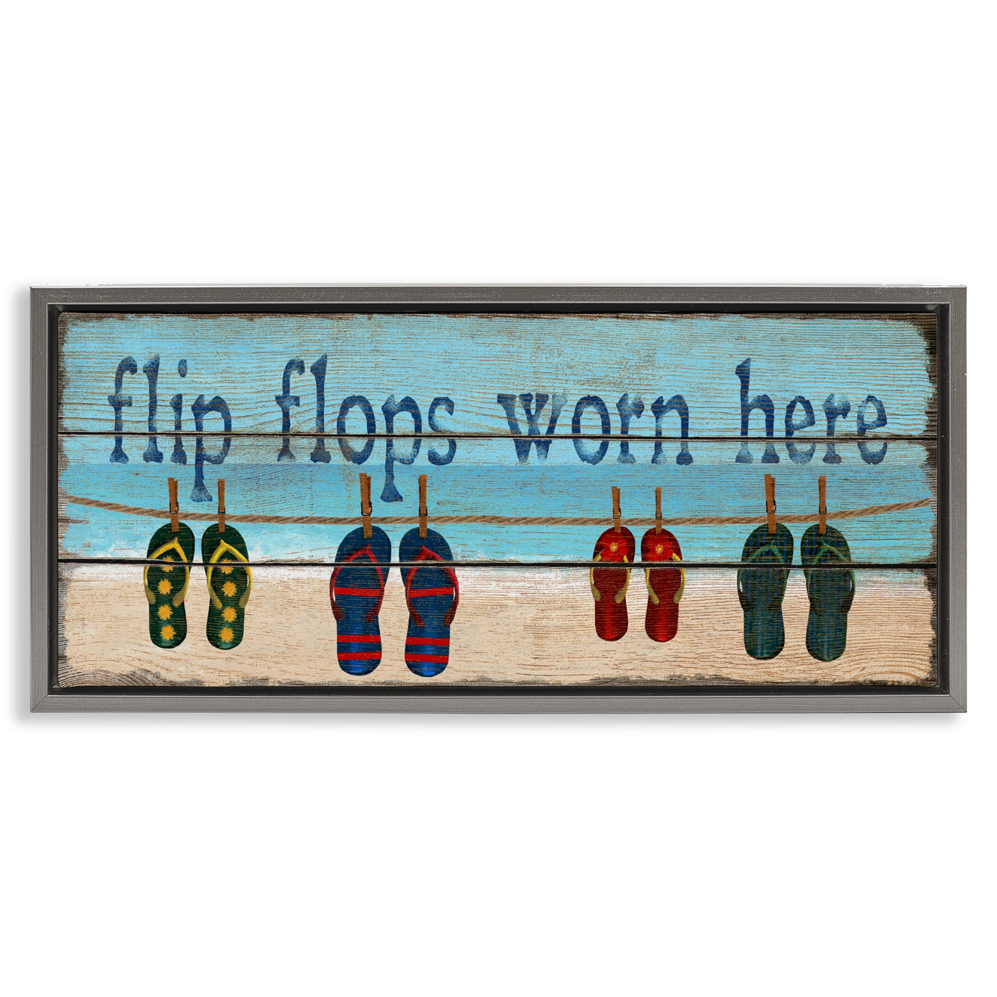 Stupell Industries Flip Flops Worn Here Gray Framed Floater Canvas Wall Art, design by Gail Fraser