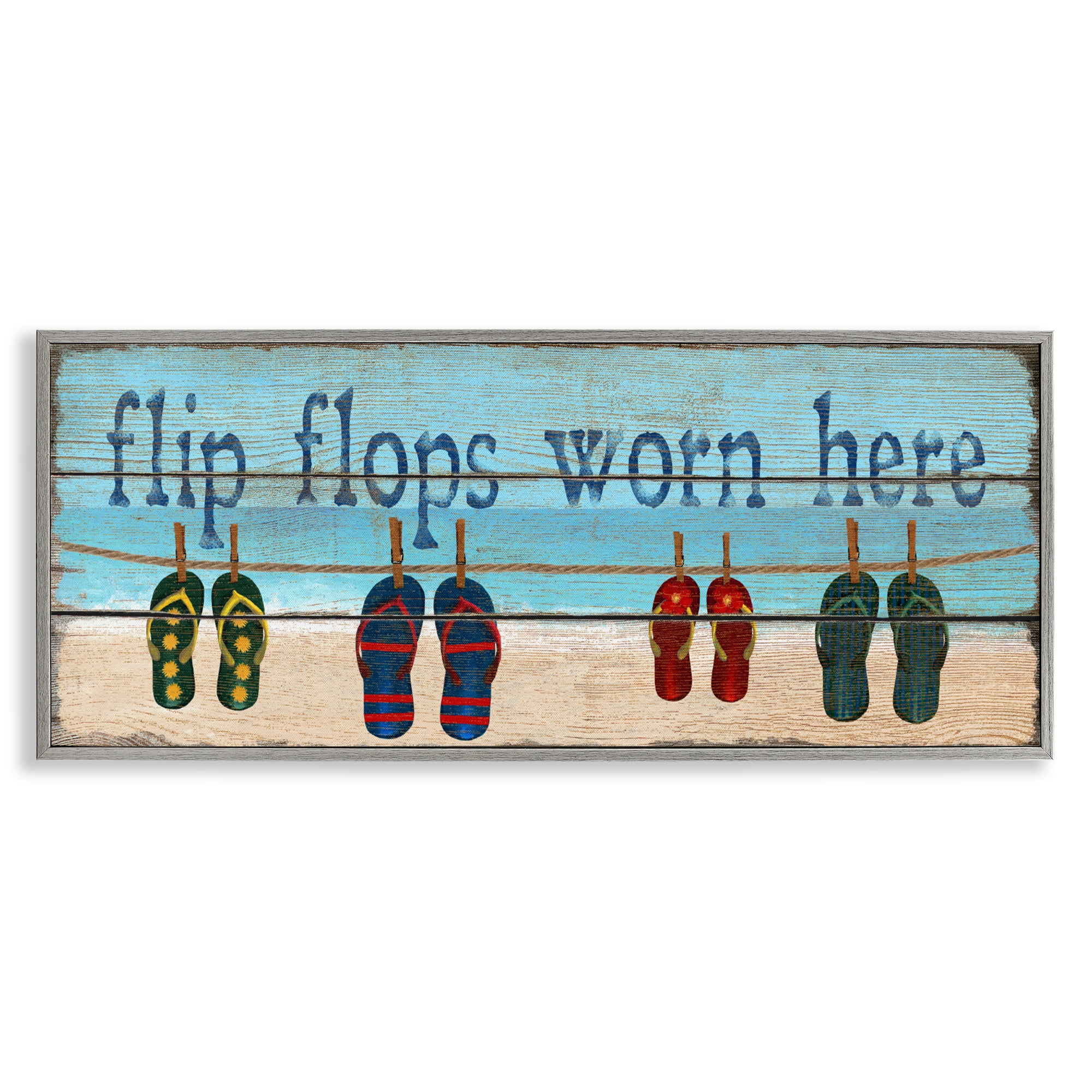 Stupell Industries Flip Flops Worn Here Gray Framed Giclee Art, design by Gail Fraser