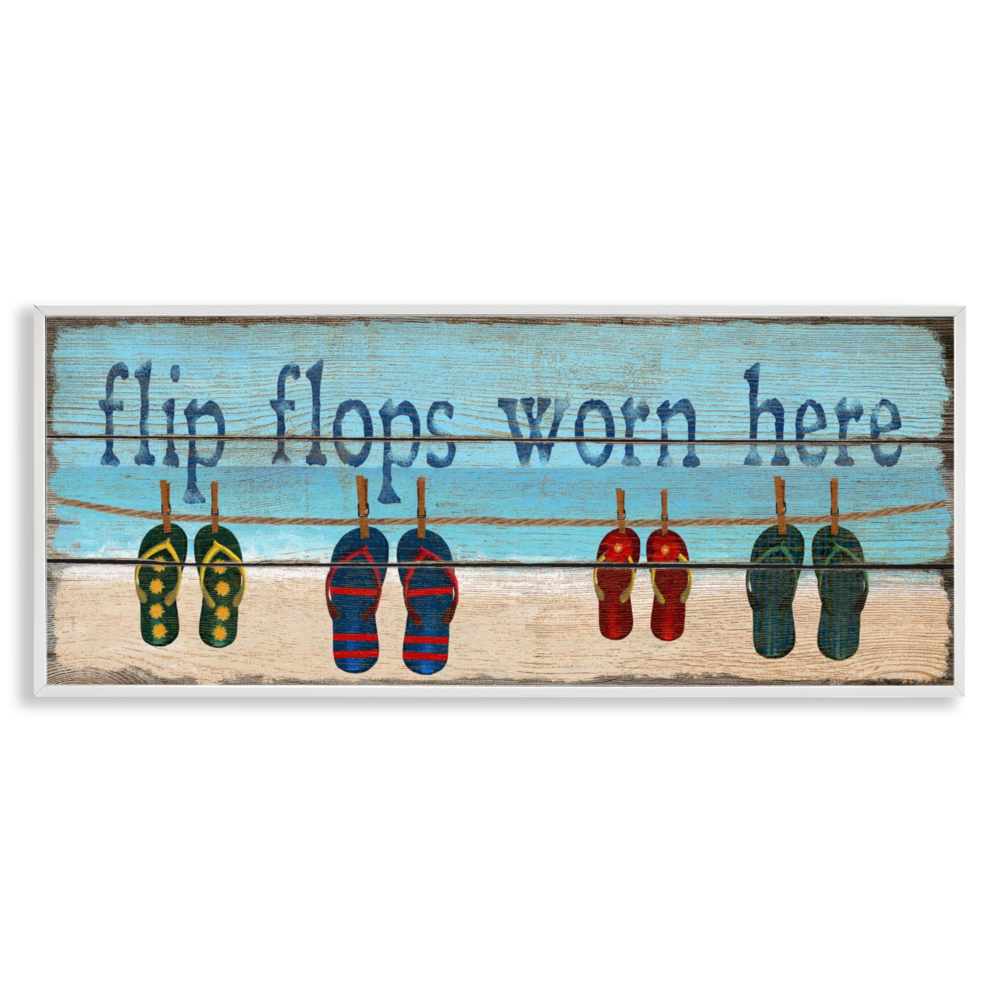 Stupell Industries Flip Flops Worn Here White Framed Giclee Art, design by Gail Fraser