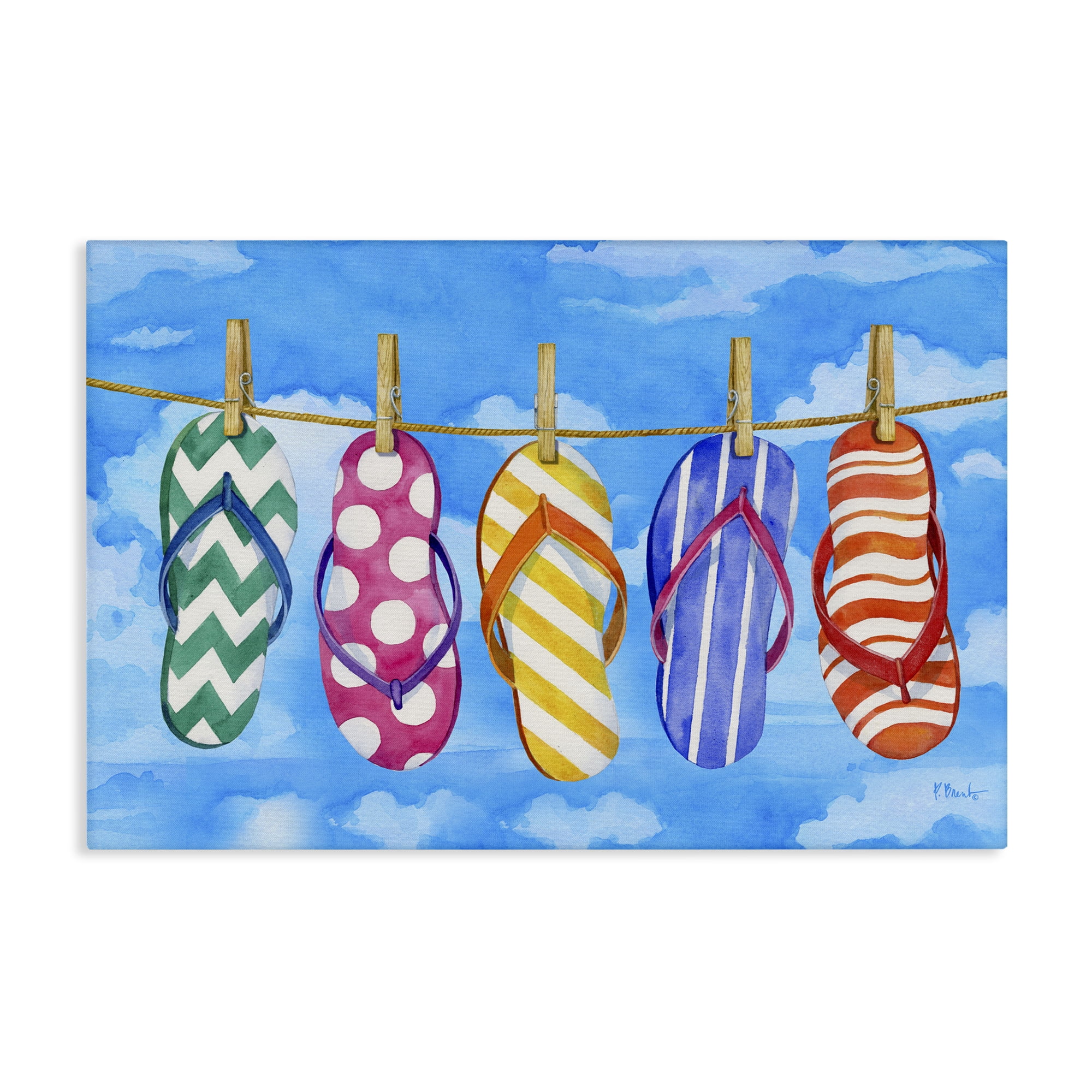 Stupell Industries Flip Flops on Clothesline Beauty & Fashion Painting Gallery Wrapped Canvas Art Print Wall Art, 45 x 30