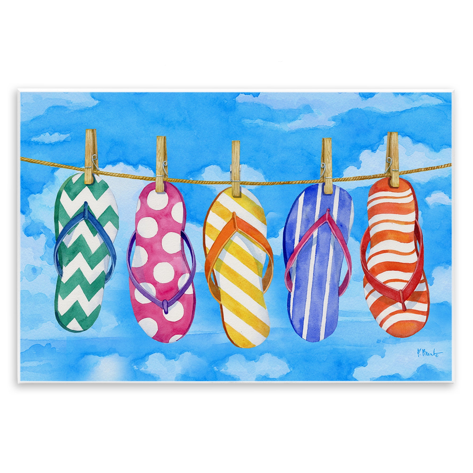 Stupell Industries Flip Flops on Clothesline Beauty & Fashion Painting Unframed Art Print Wall Art, 15 x 10