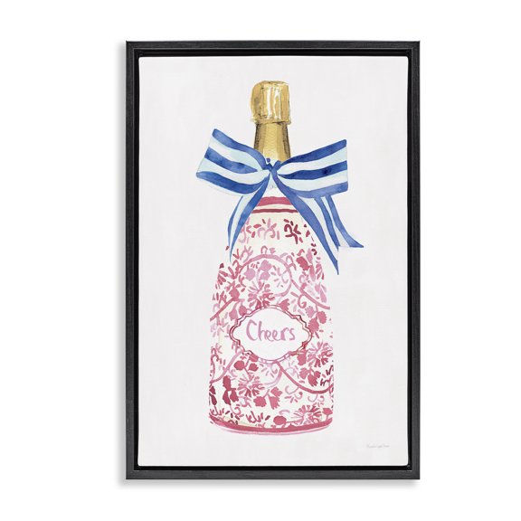 Stupell Industries Flirty Champagne Cheers Black Framed Floater Canvas Wall Art design by Mercedes Lopez Charro, 31 x 21