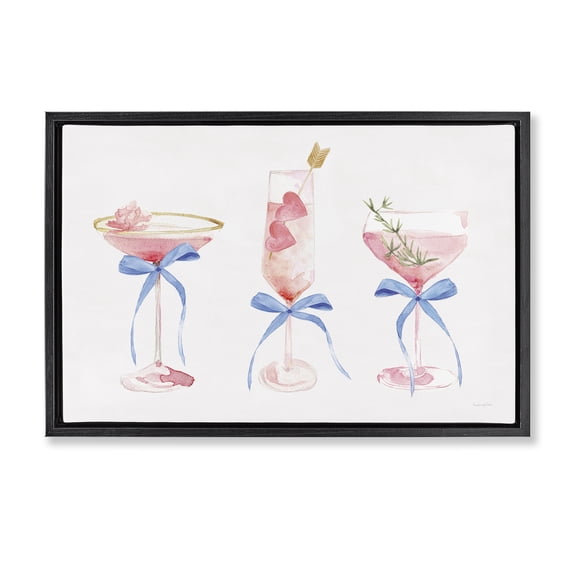 Stupell Industries Flirty Champagne Cocktails Black Framed Floater Canvas Wall Art design by Mercedes Lopez Charro, 17 x 25