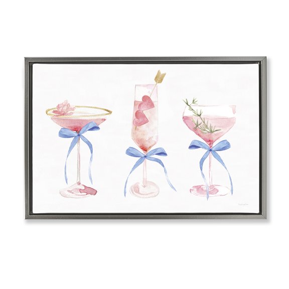 Stupell Industries Flirty Champagne Cocktails Gray Framed Floater Canvas Wall Art design by Mercedes Lopez Charro, 17 x 25