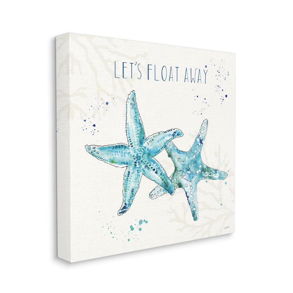 Stupell Industries Float Away Phrase Starfish Nautical Blue Green Watercolor Canvas Wall Art Design by Anne Tavoletti, 30" x 30"