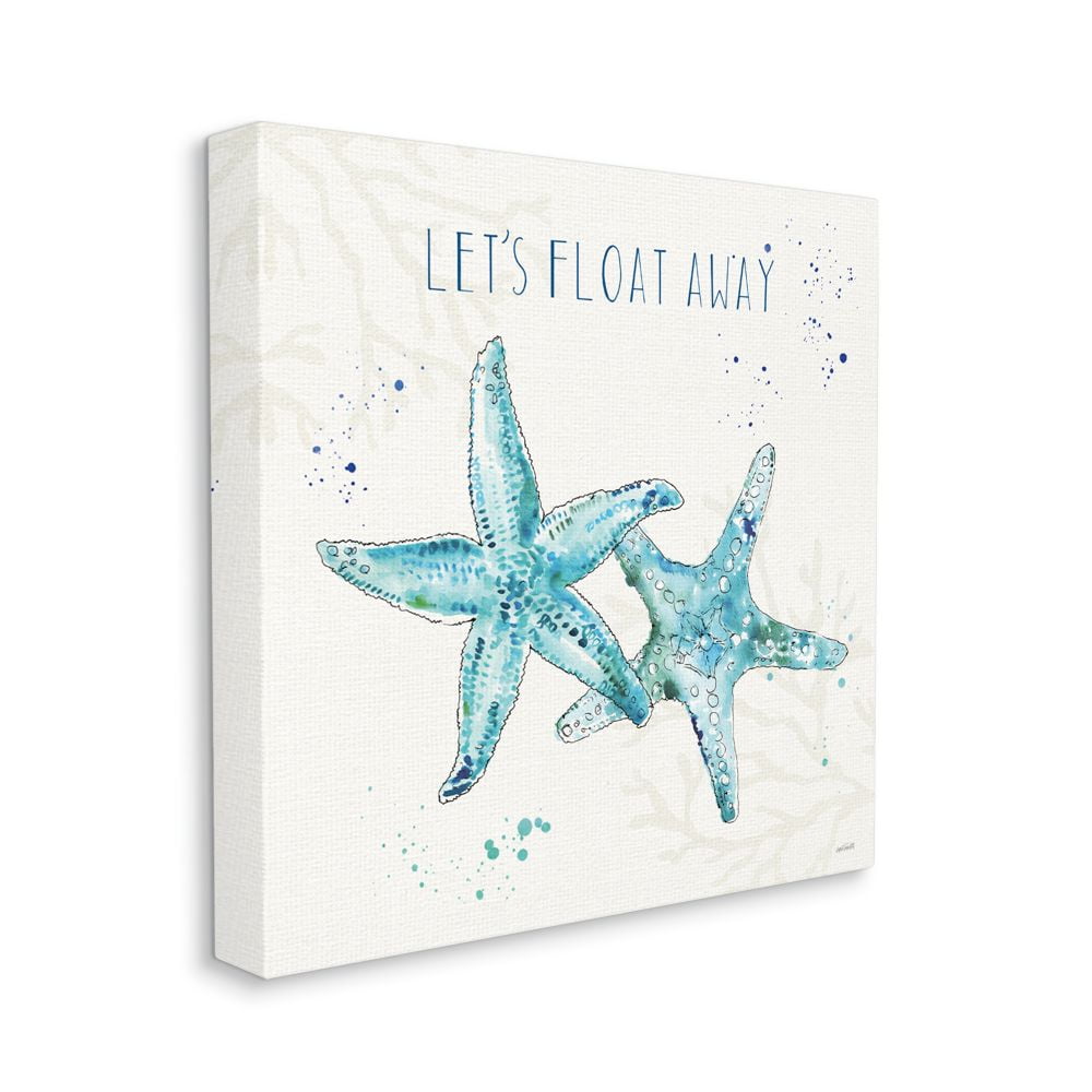 Stupell Industries Float Away Phrase Starfish Nautical Blue Green Watercolor Canvas Wall Art Design by Anne Tavoletti, 36" x 36"