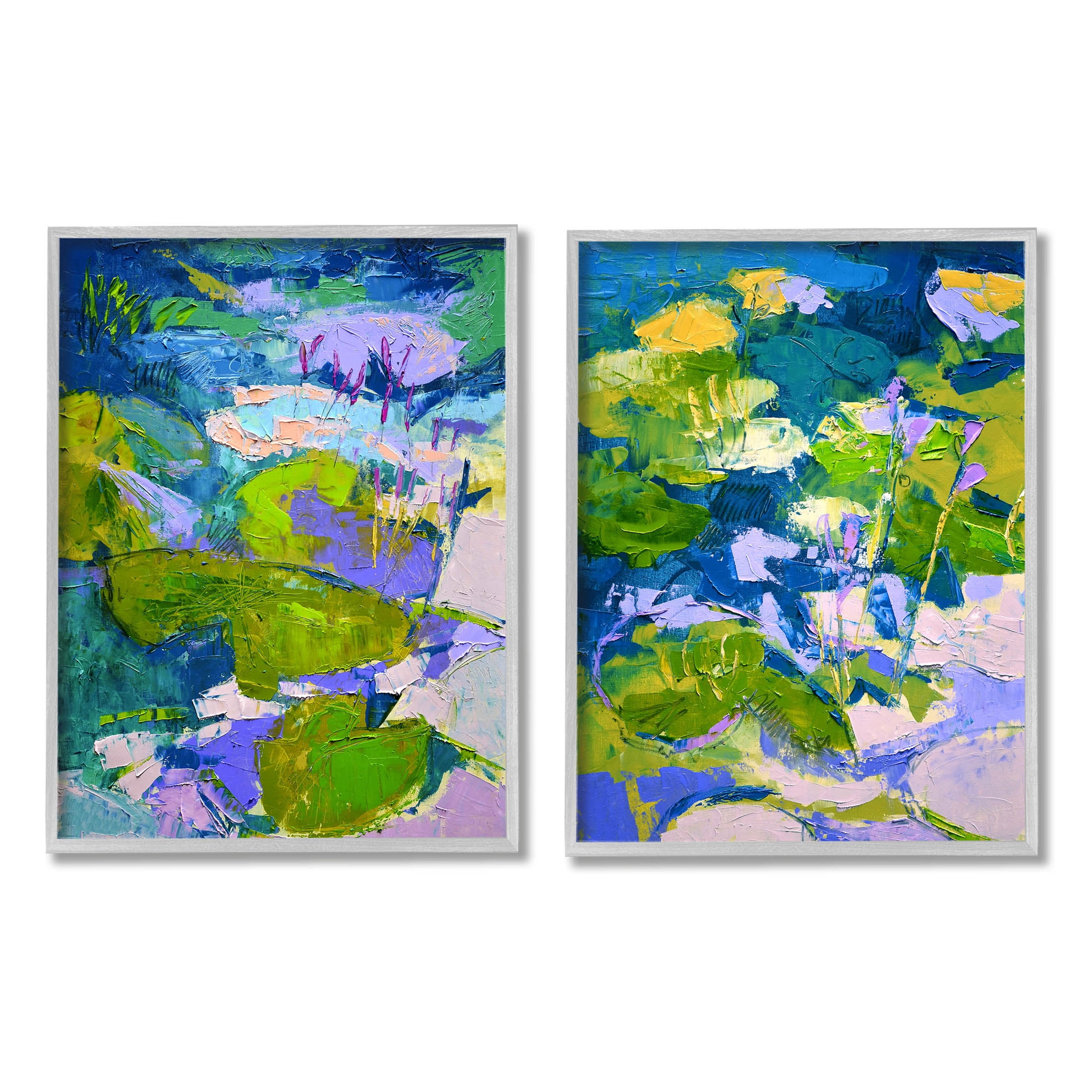 Stupell Industries Floating Lotus Blossom Pond Painting Gray Framed Art Print Wall Art, Set of 2, Design by Dorothy Fagan