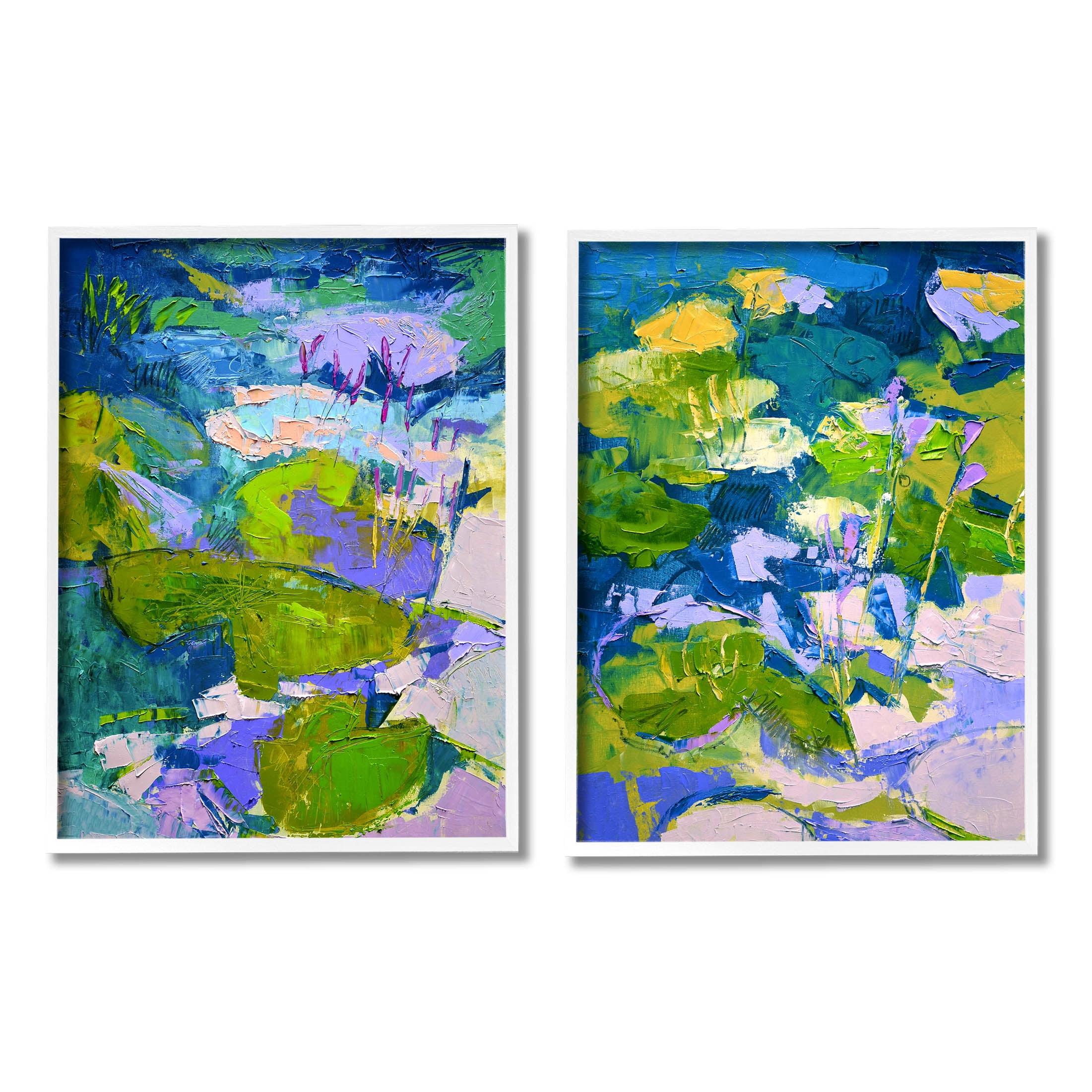 Stupell Industries Floating Lotus Blossom Pond Painting White Framed Art Print Wall Art, Set of 2, Design by Dorothy Fagan