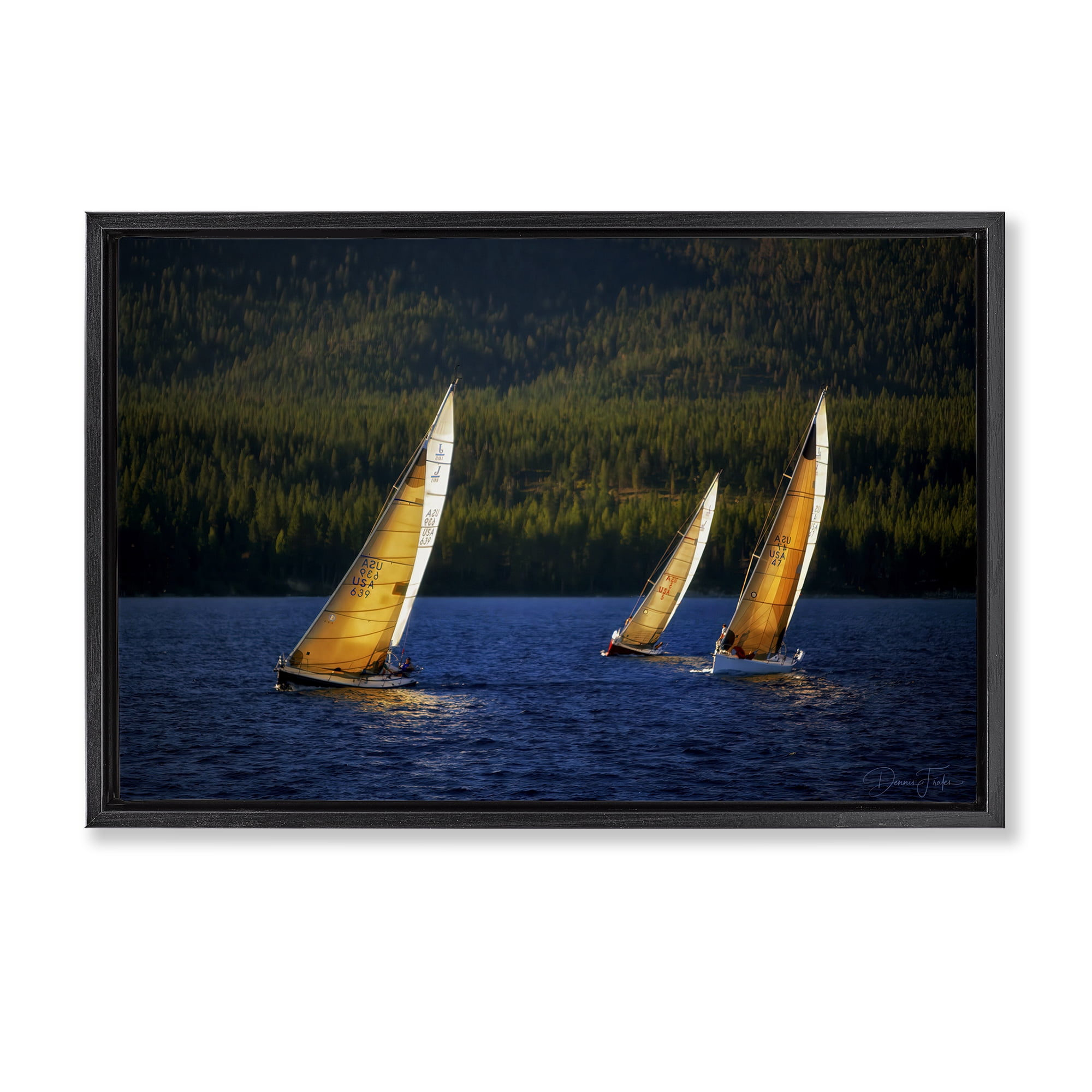 Stupell Industries Floating Sailboat Trio Transportation Photography Black Floater Framed Canvas Art Print Wall Art, 31 x 21