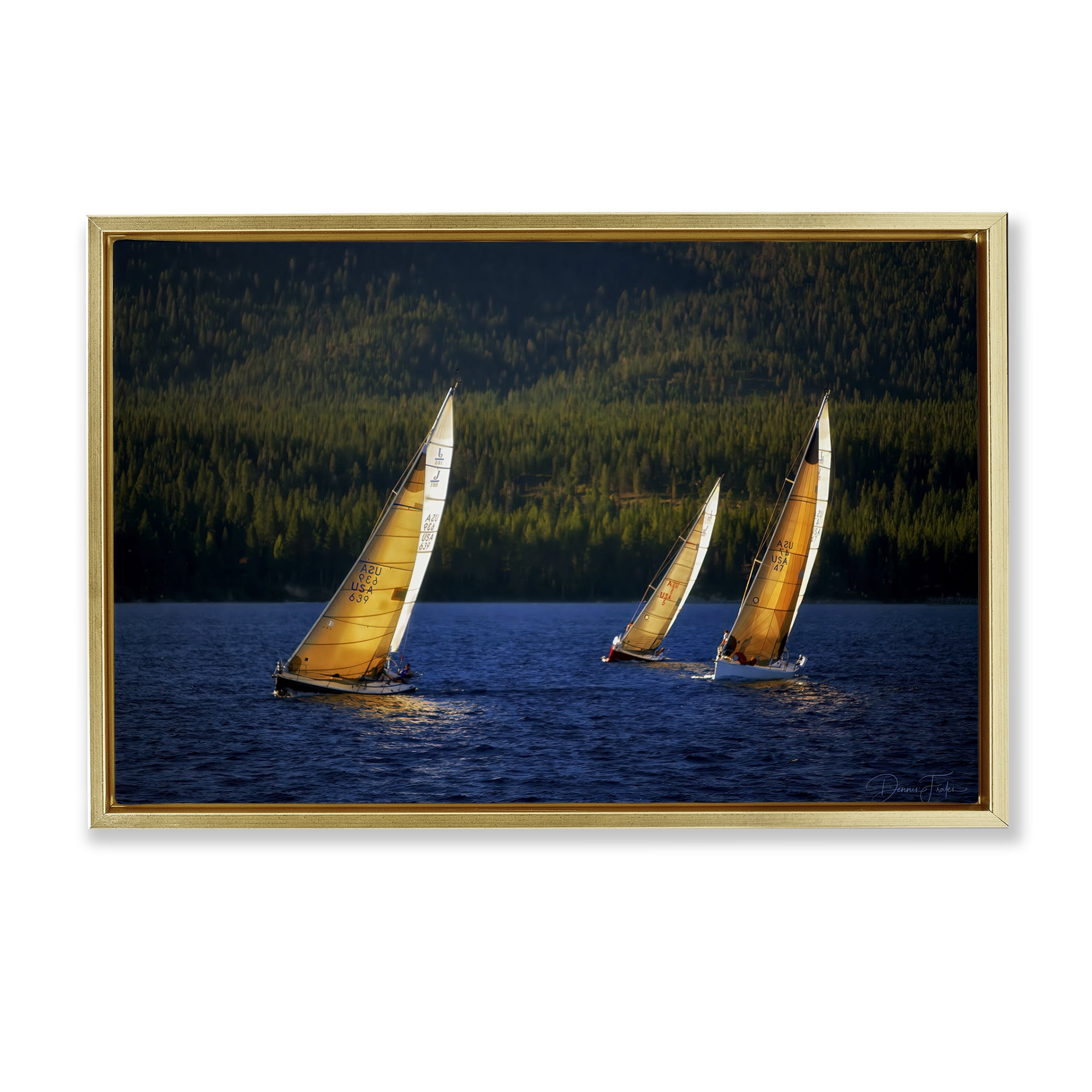 Stupell Industries Floating Sailboat Trio Transportation Photography Gold Floater Framed Canvas Art Print Wall Art, 25 x 17