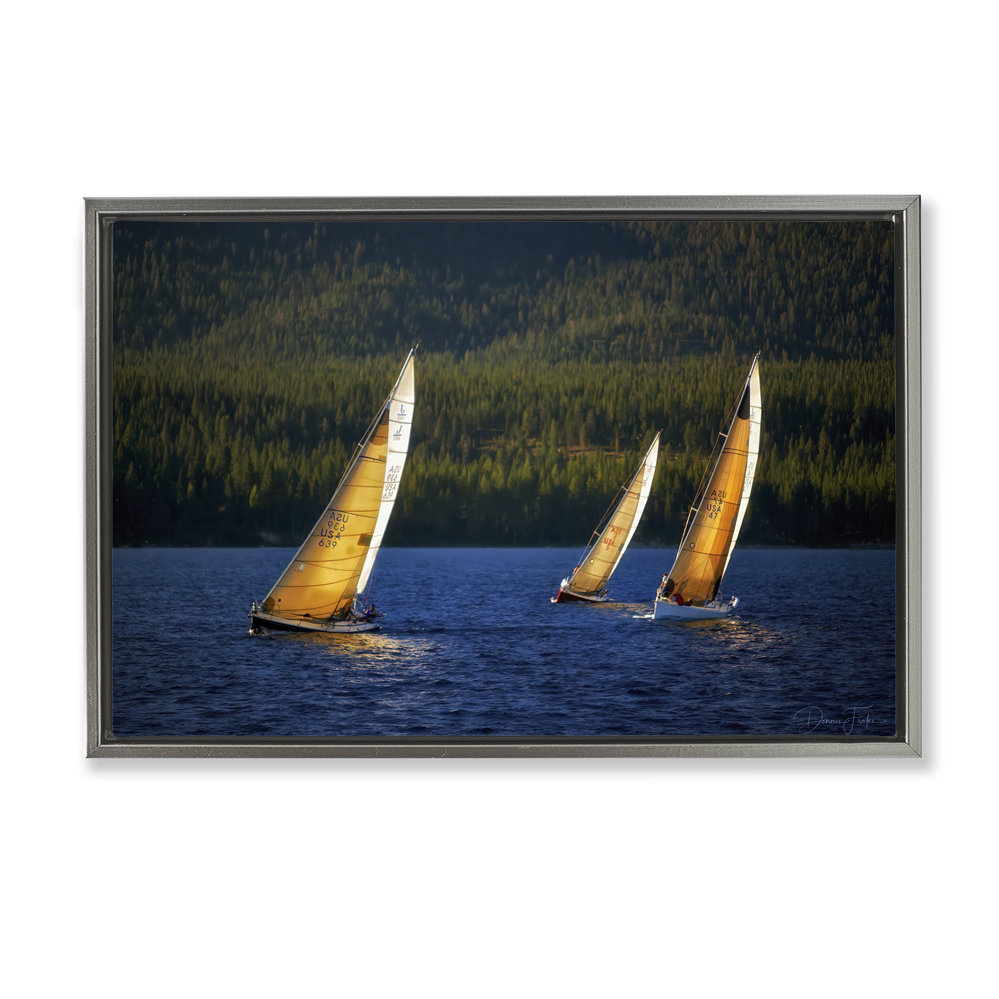 Stupell Industries Floating Sailboat Trio Transportation Photography Gray Floater Framed Canvas Art Print Wall Art, 25 x 17