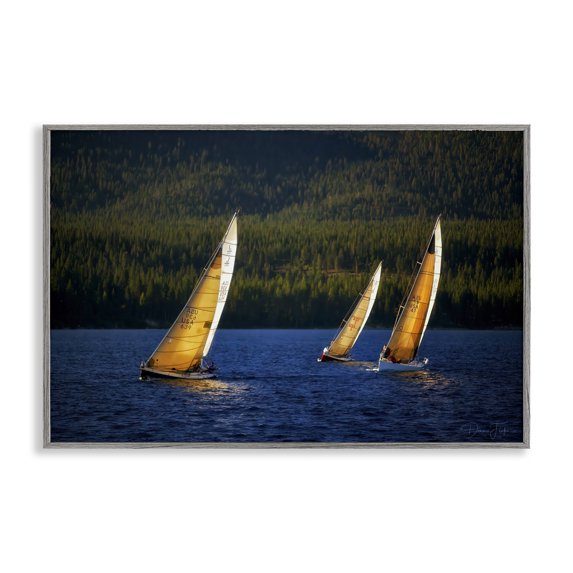 Stupell Industries Floating Sailboat Trio Transportation Photography Gray Framed Art Print Wall Art, 30 x 20