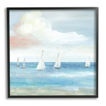 Stupell Industries Floating Sailboats Calm Ocean Tide Painting Black Framed Art Print Wall Art, Design by Nan