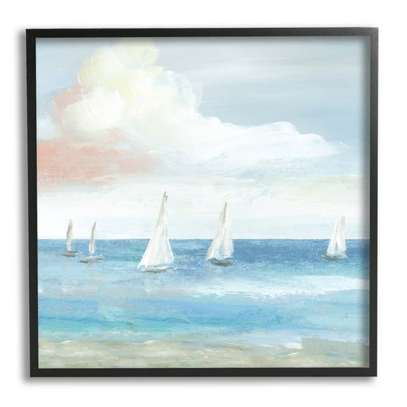 Stupell Industries Floating Sailboats Calm Ocean Tide Painting Black Framed Art Print Wall Art, Design by Nan