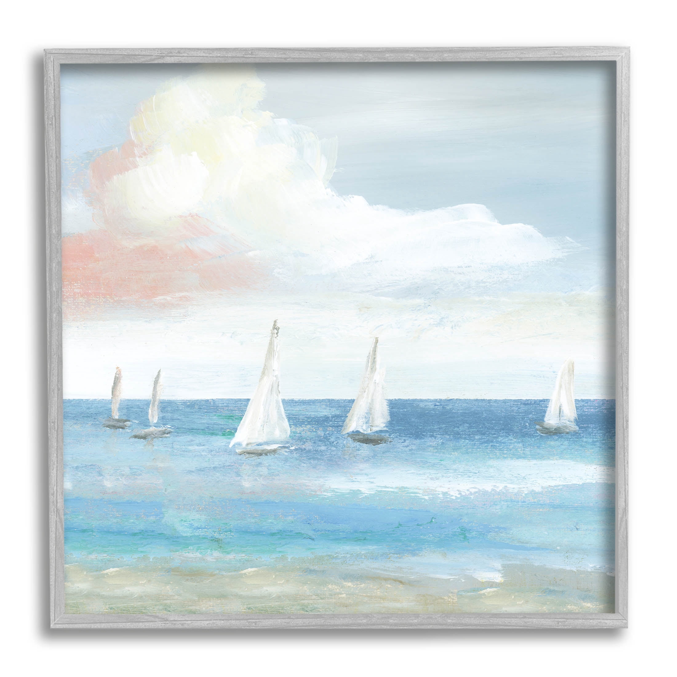 Stupell Industries Floating Sailboats Calm Ocean Tide Painting Gray Framed Art Print Wall Art, Design by Nan