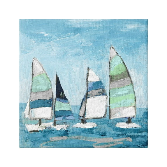 Stupell Industries Floating Striped Sailboats Clear Blue Sky Painting Painting Gallery Wrapped Canvas Print Wall Art, Design by Katrina Craven