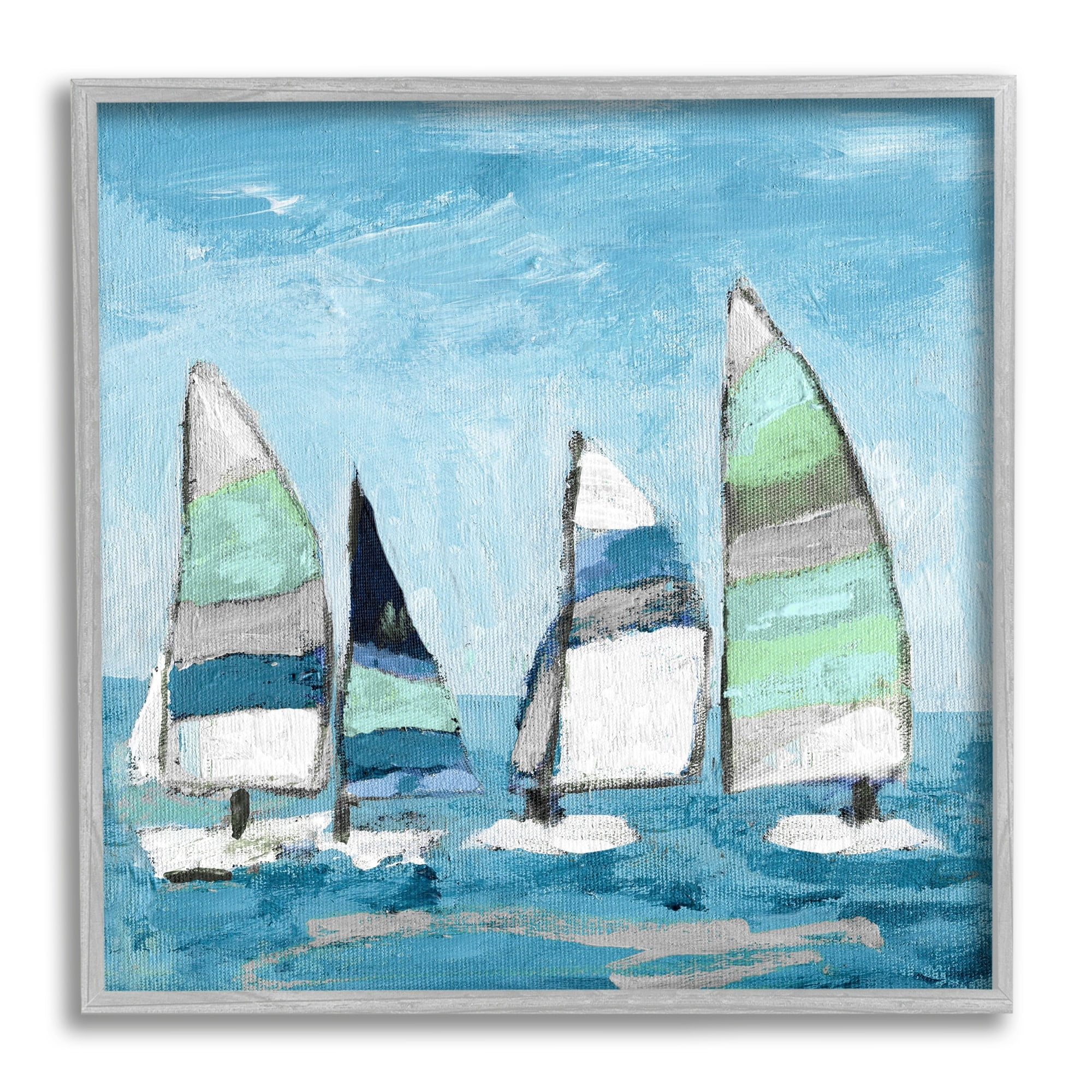 Stupell Industries Floating Striped Sailboats Clear Blue Sky Painting Painting Gray Framed Art Print Wall Art, Design by Katrina Craven