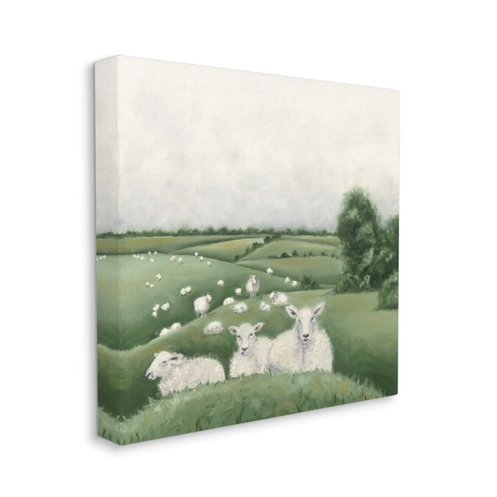 Stupell Industries Flock Of Sheep in Green Rolling Hills Illustration Canvas Wall Art Design by Hollihocks Art, 24" x 24"