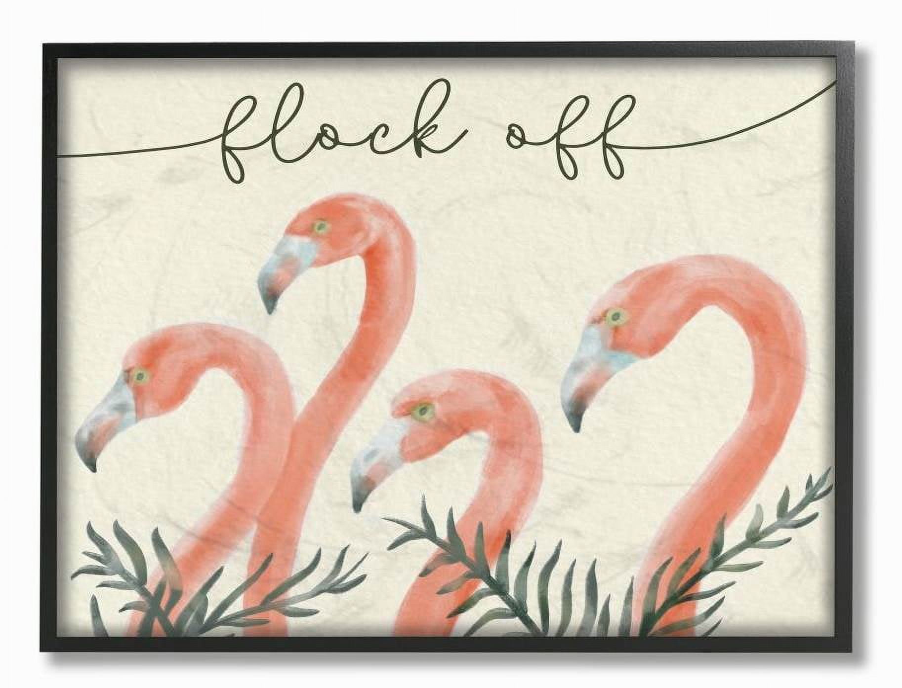 Stupell Industries Flock Off Funny Flamingo Animal Word Design Framed Wall Art by Daphne Polselli