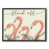 Stupell Industries Flock Off Funny Flamingo Animal Word Design Framed Wall Art by Daphne Polselli