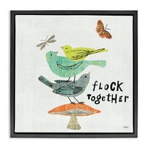 Stupell Industries Flock Together Birds Animals Painting Black Floater Framed Canvas Art Print Wall Art, 18 x 18