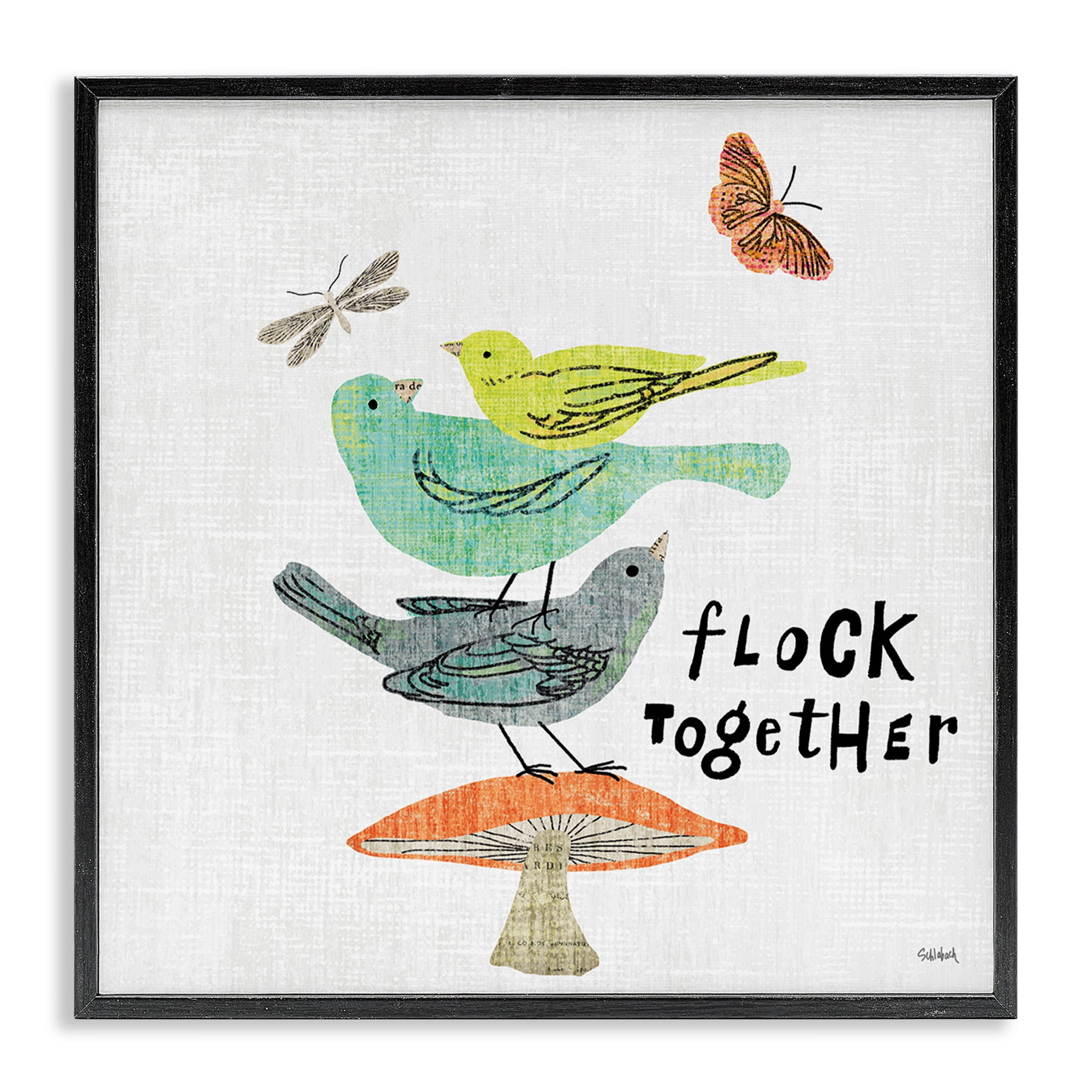 Stupell Industries Flock Together Birds Animals Painting Black Framed Art Print Wall Art, 24 x 24