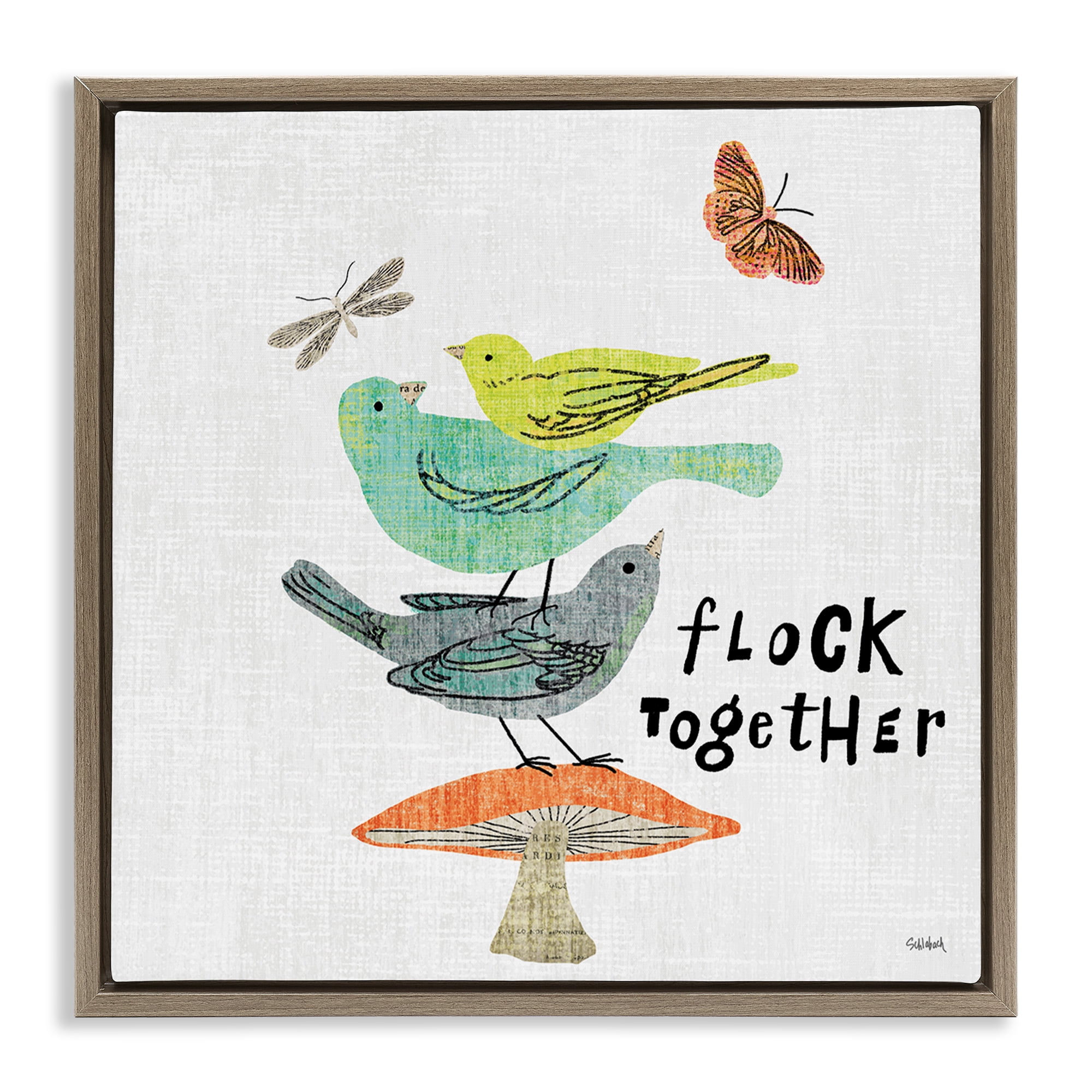 Stupell Industries Flock Together Birds Animals Painting Brown Floater Framed Canvas Art Print Wall Art, 25 x 25