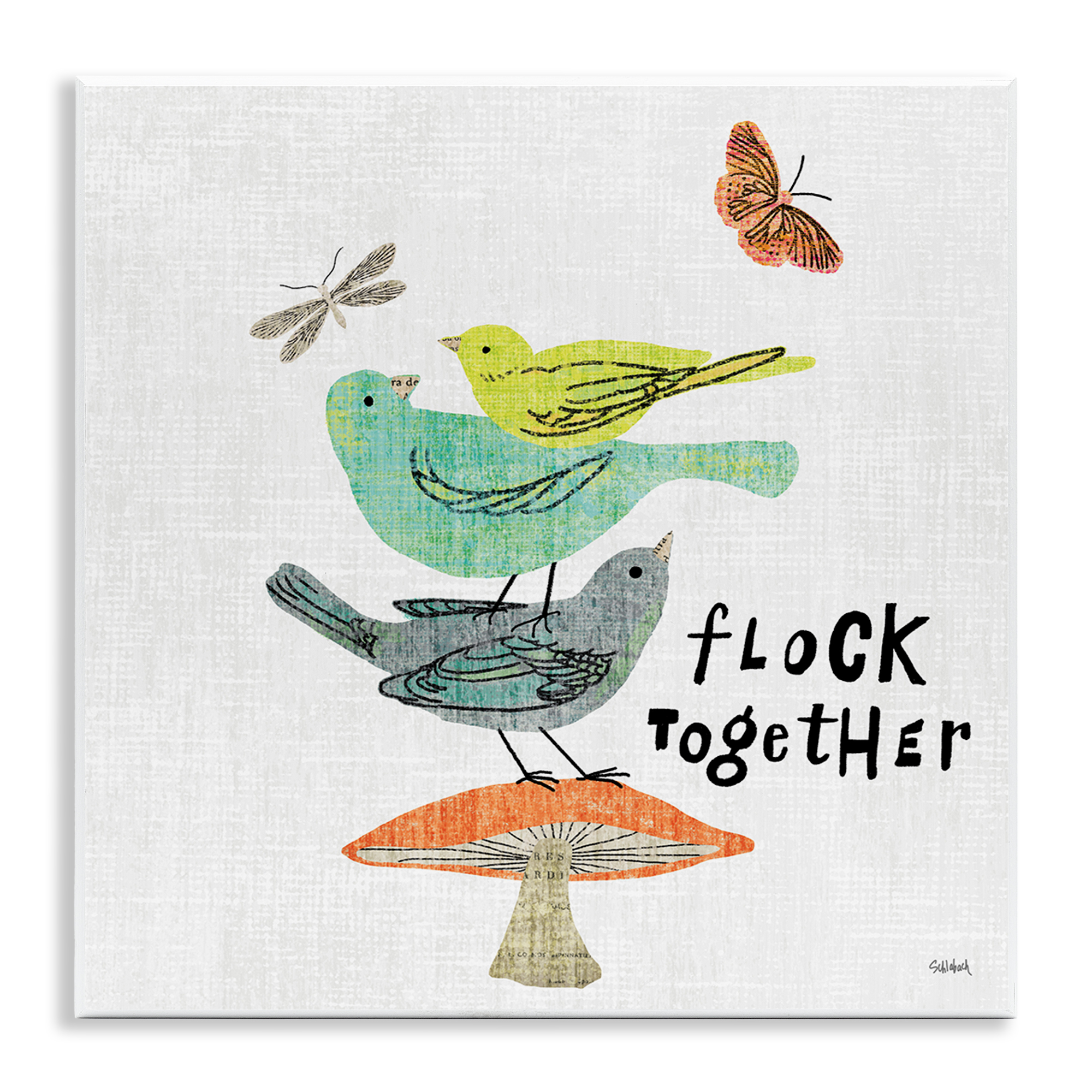 Stupell Industries Flock Together Birds Animals Painting Unframed Art Print Wall Art, 12 x 12