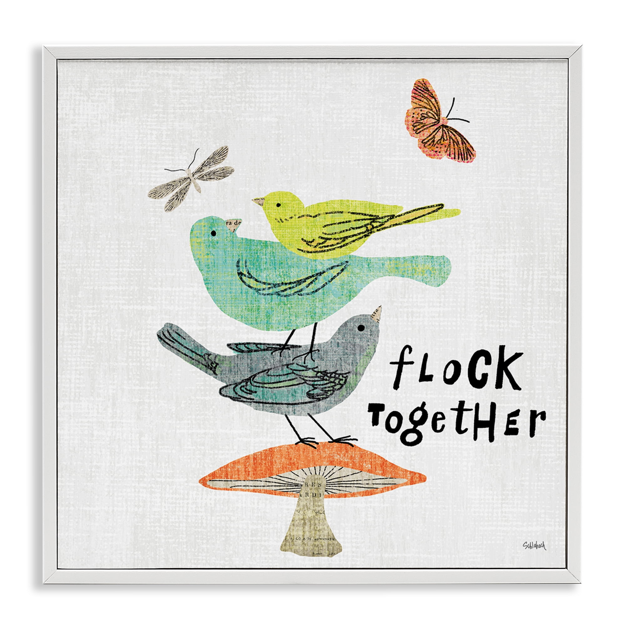 Stupell Industries Flock Together Birds Animals Painting White Framed Art Print Wall Art, 17 x 17