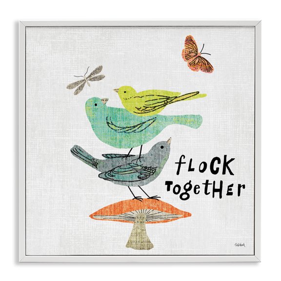 Stupell Industries Flock Together Birds Animals Painting White Framed Art Print Wall Art, 17 x 17