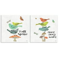 Stupell Industries Flock Together Share Birds Animals Painting Unframed Art Print Wall Art, 12 x 12, Set of 2