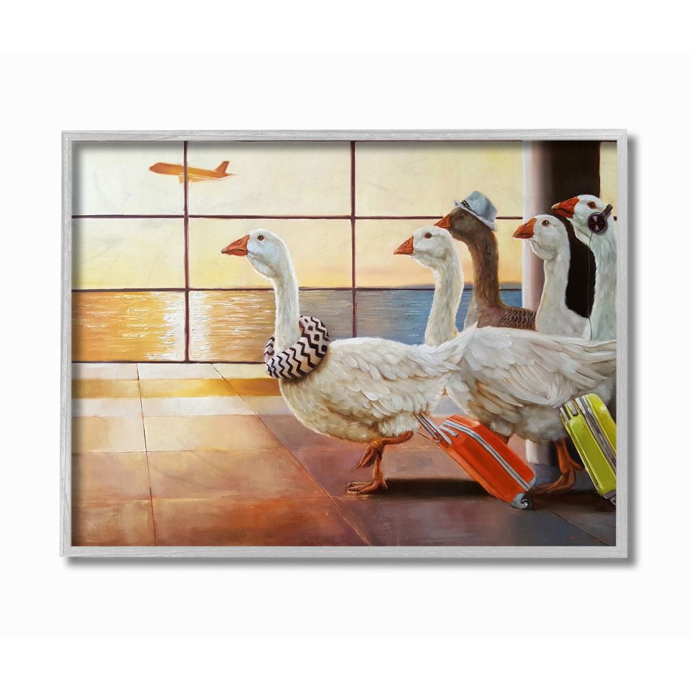 Stupell Industries Flock of Geese Fly at Airport Bird Plane Painting Designed by Lucia Heffernan