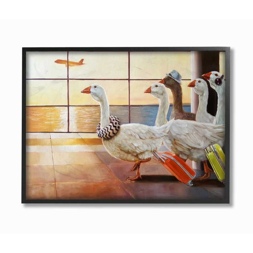 Stupell Industries Flock of Geese Fly at Airport Bird Plane Painting Designed by Lucia Heffernan