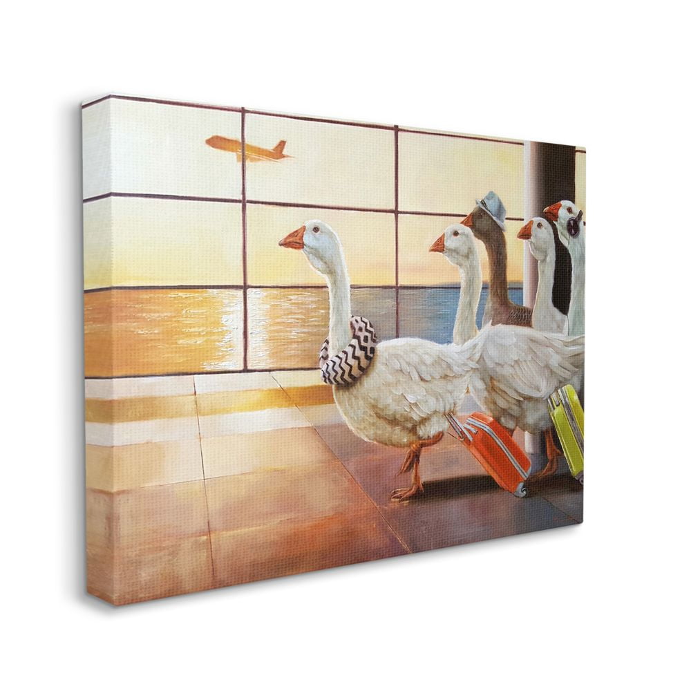 Stupell Industries Flock of Geese Fly at Airport Bird Plane Painting Designed by Lucia Heffernan