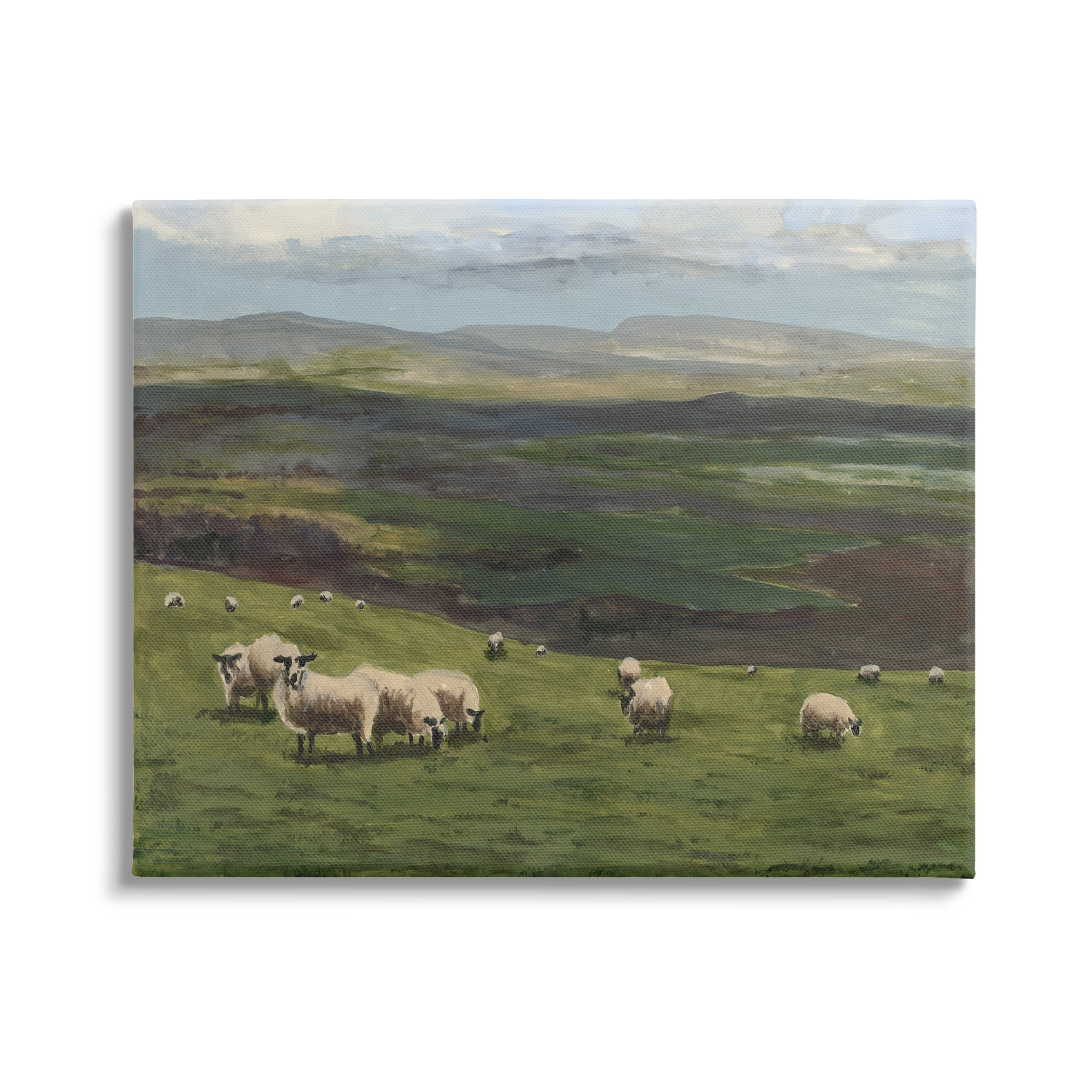 Stupell Industries Flock of Sheep Grazing Animals & Insects Painting Gallery Wrapped Canvas Art Print Wall Art, 48 x 36